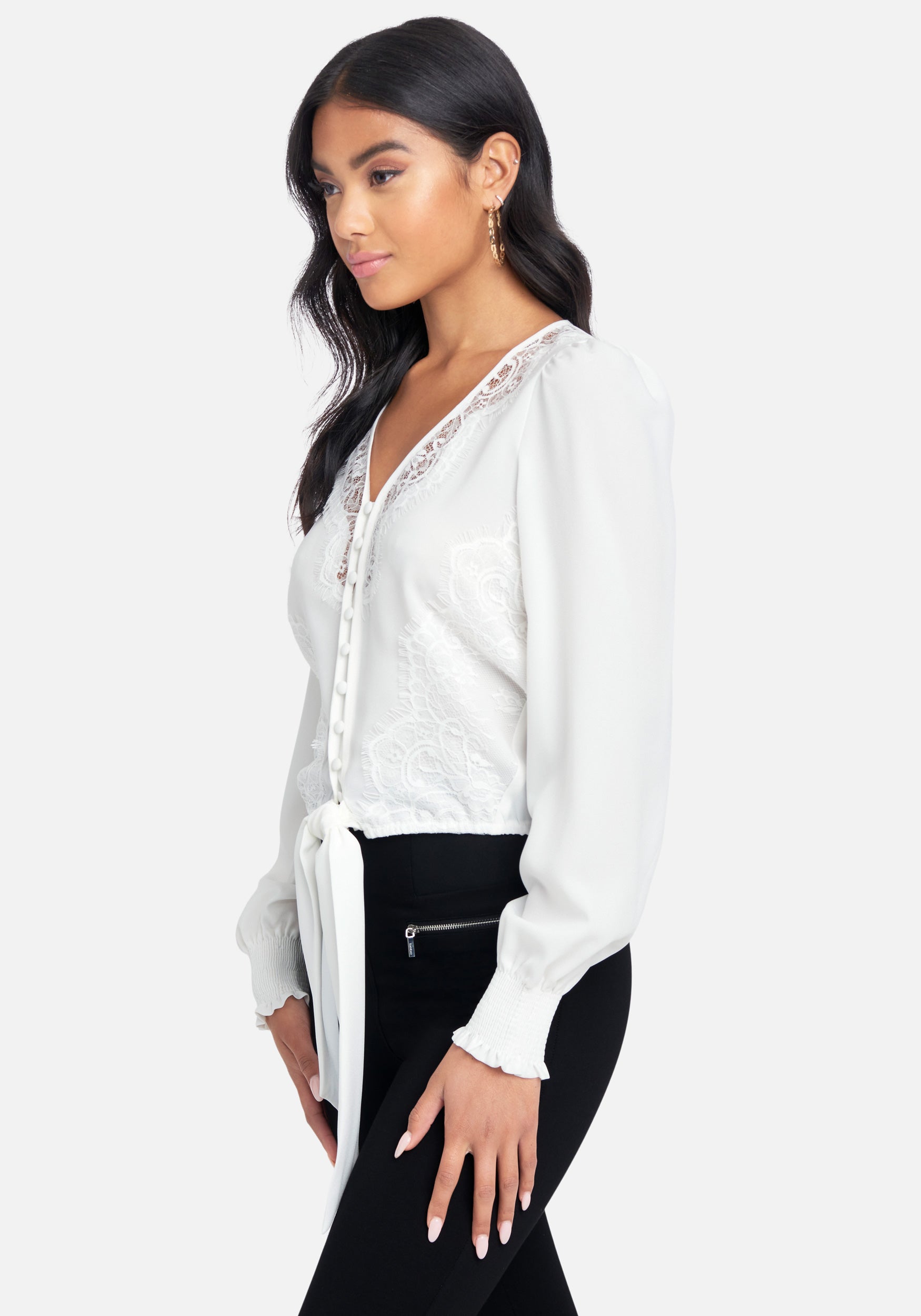 V-Neck Lace Detail Top