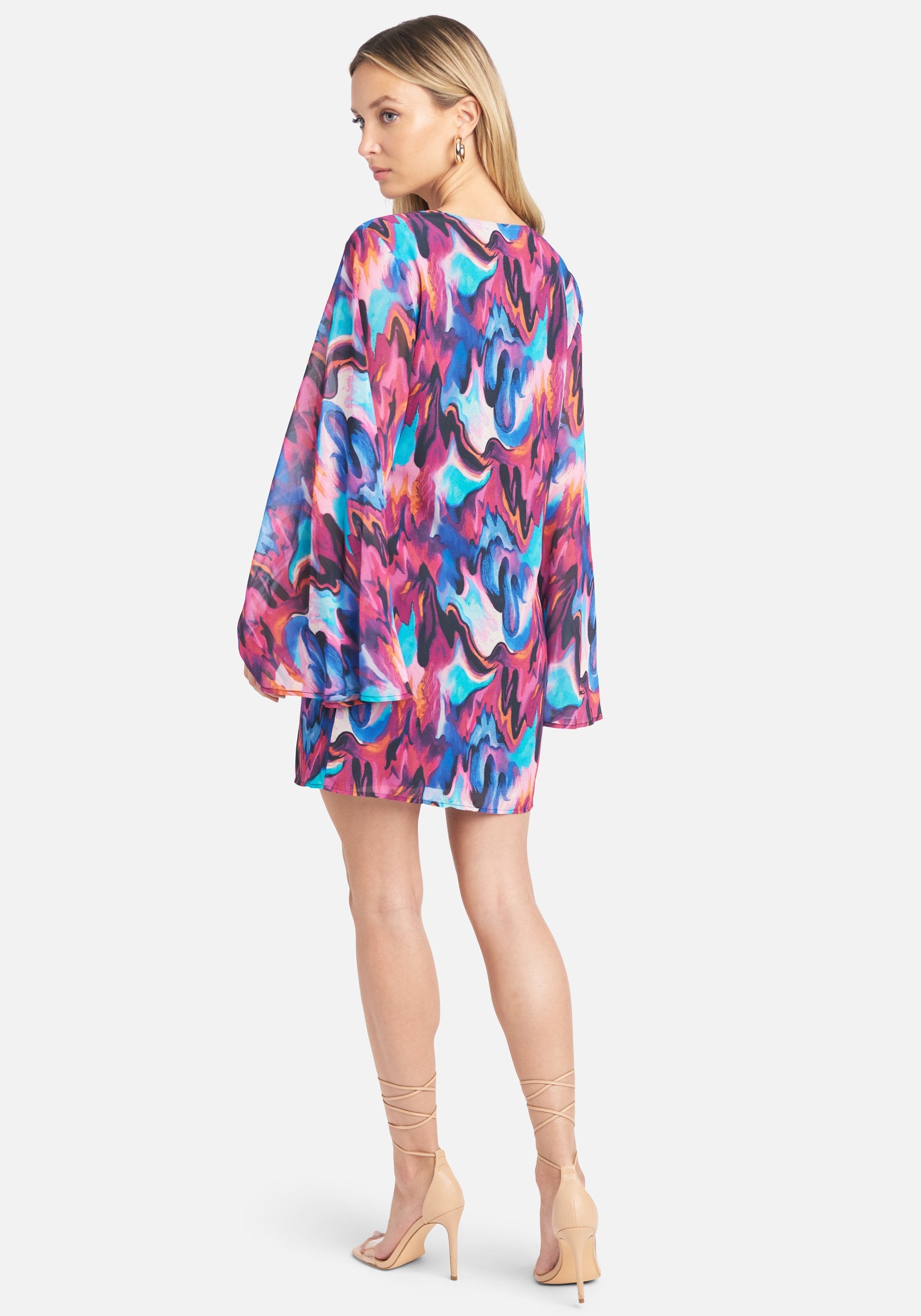 Long Sleeve Printed Trapeze Dress