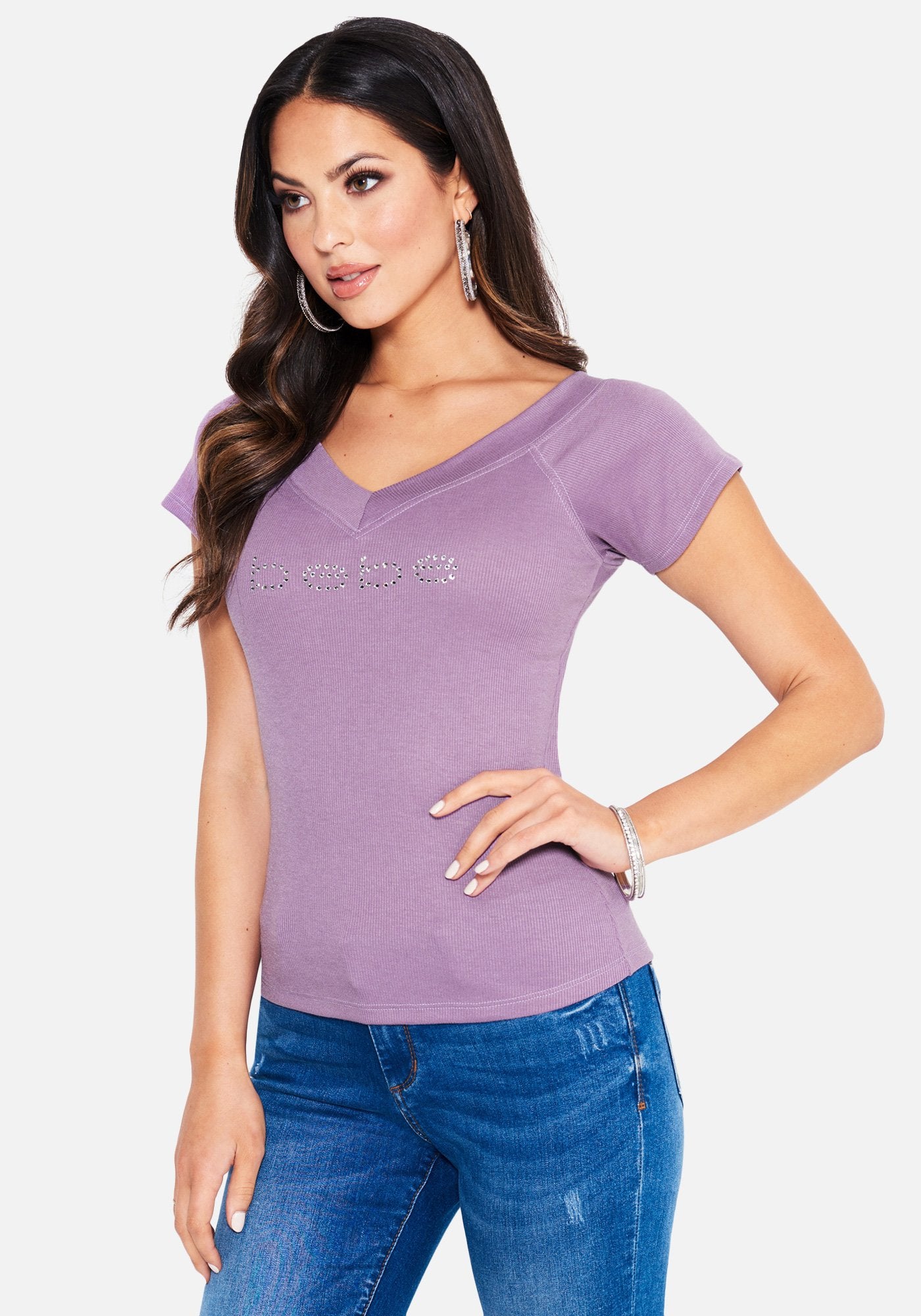 Crystal Logo Double V-Neck Short Sleeve Tee