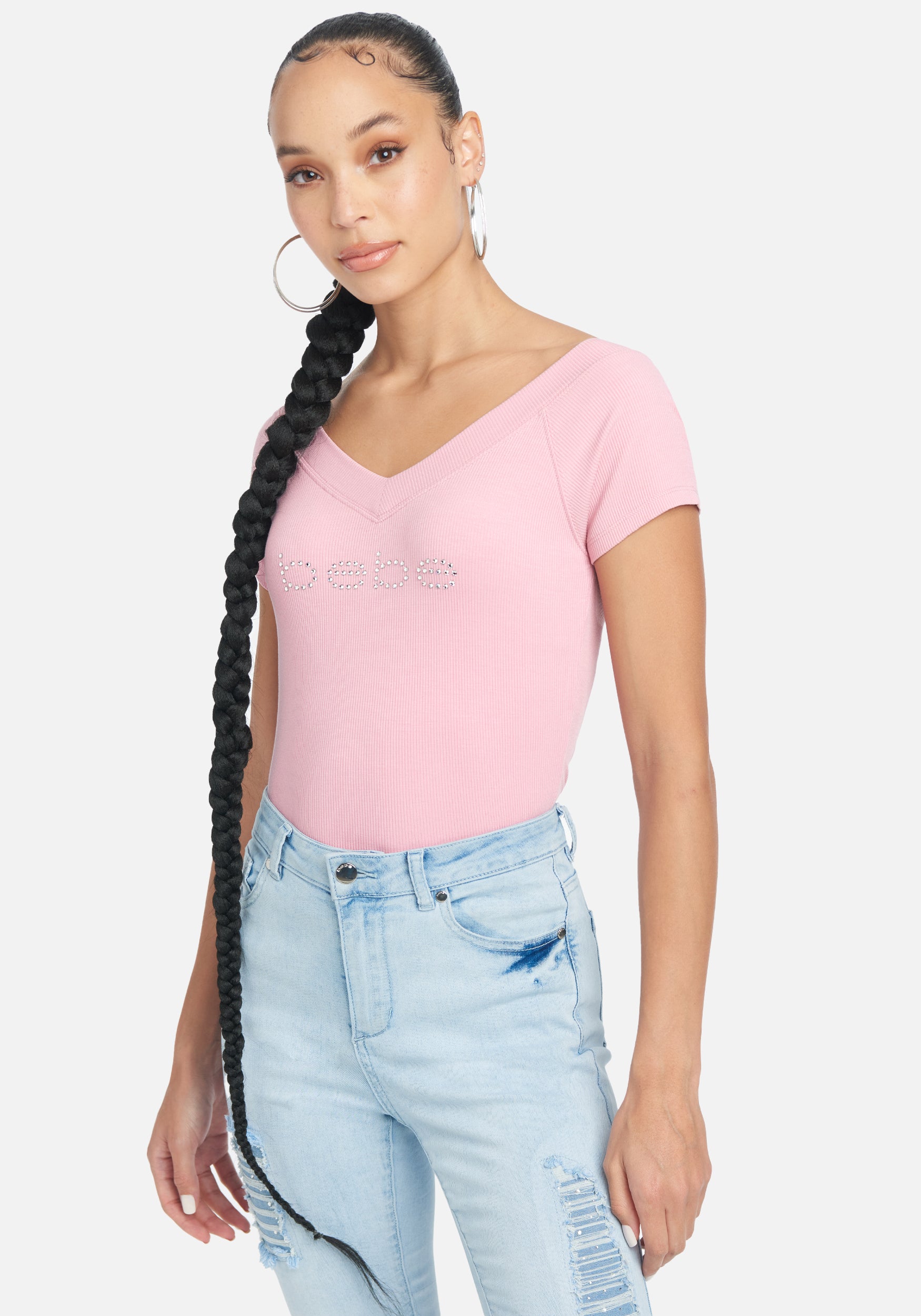 Crystal Logo Double V-Neck Short Sleeve Tee