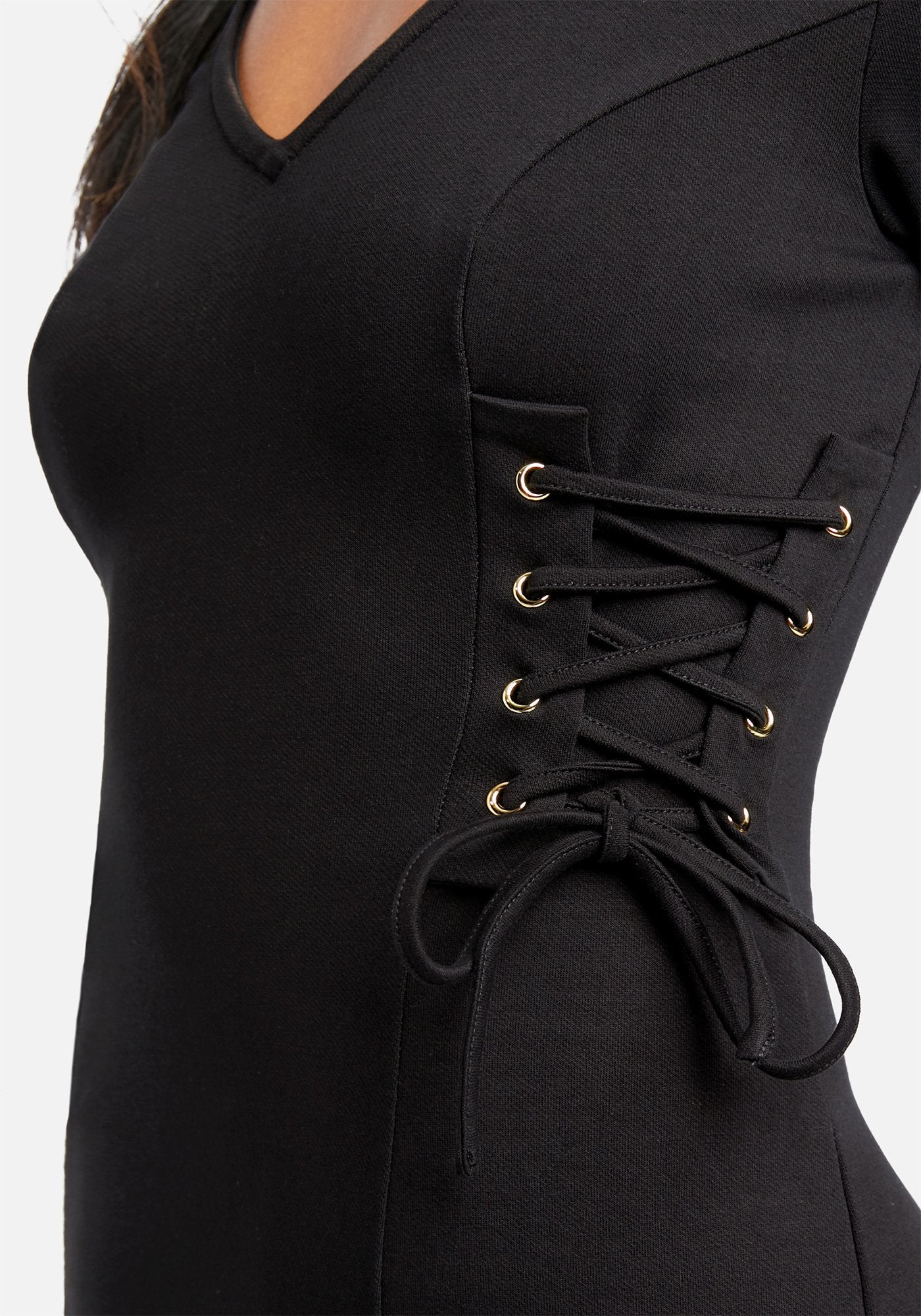 Lace Up Twill Knit Dress