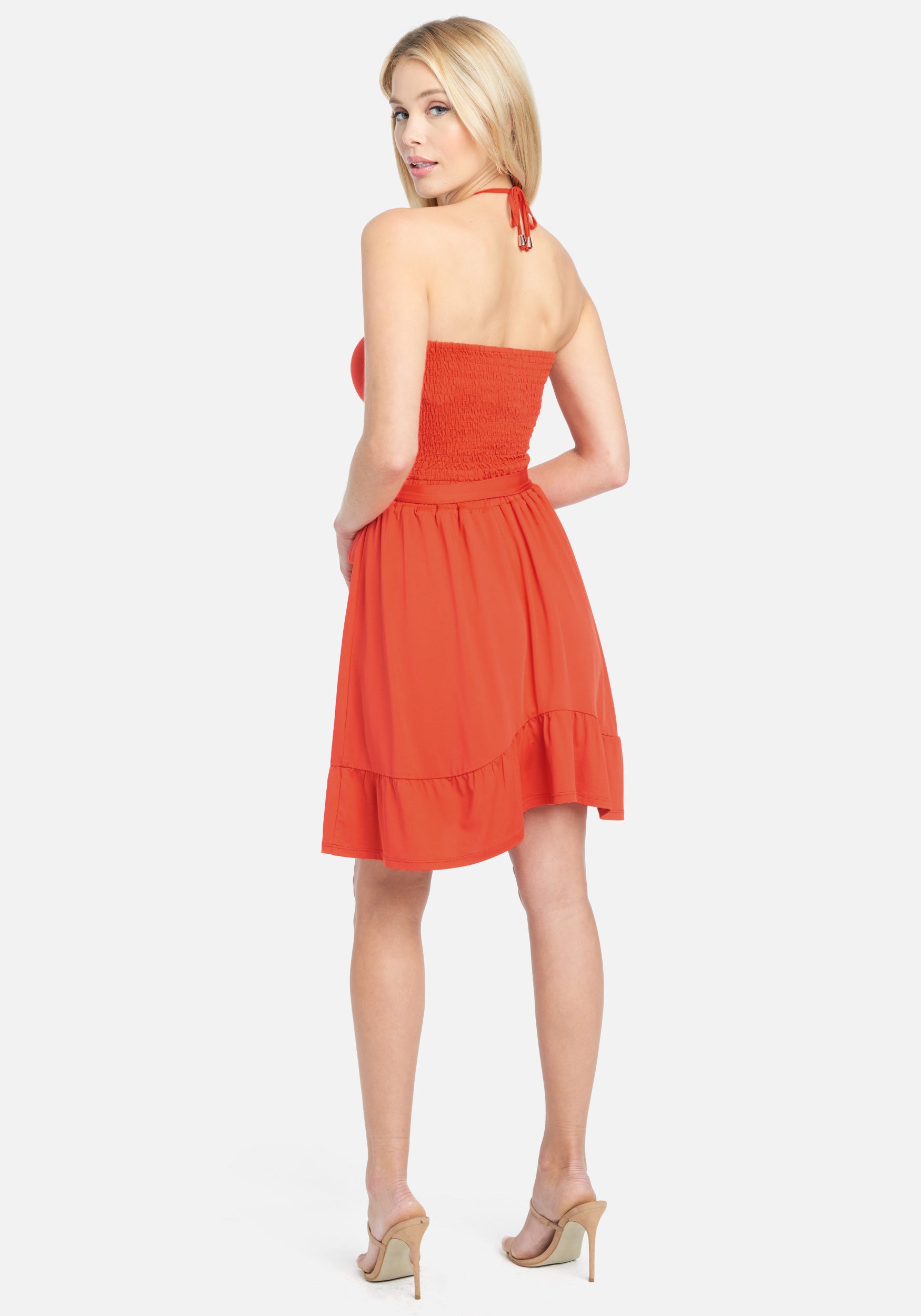 Strapless Tie Front Flare Dress