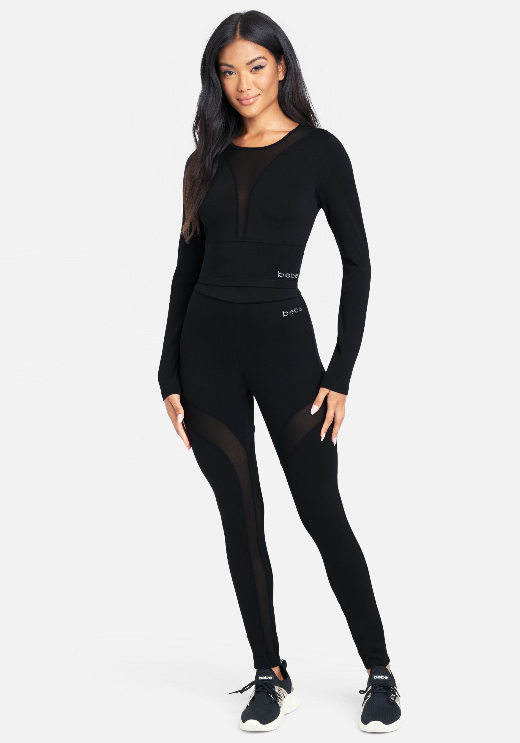 Bebe Logo High Waist Mesh Detail Legging
