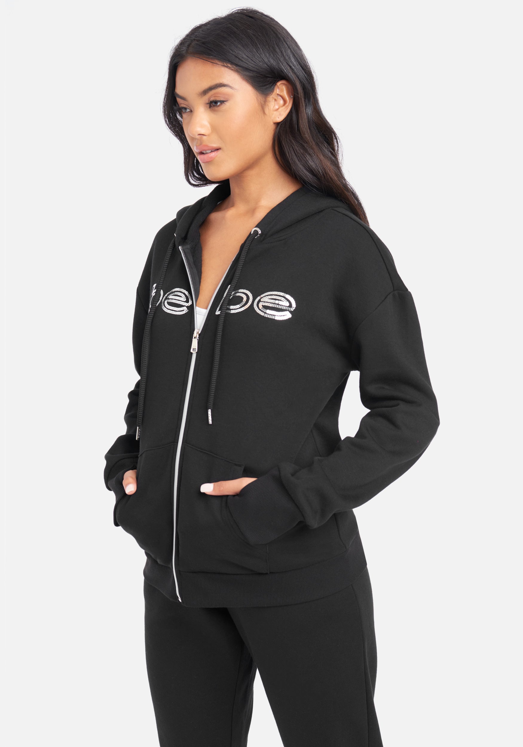 Bebe Sport Sequin Logo Zip Up Jacket
