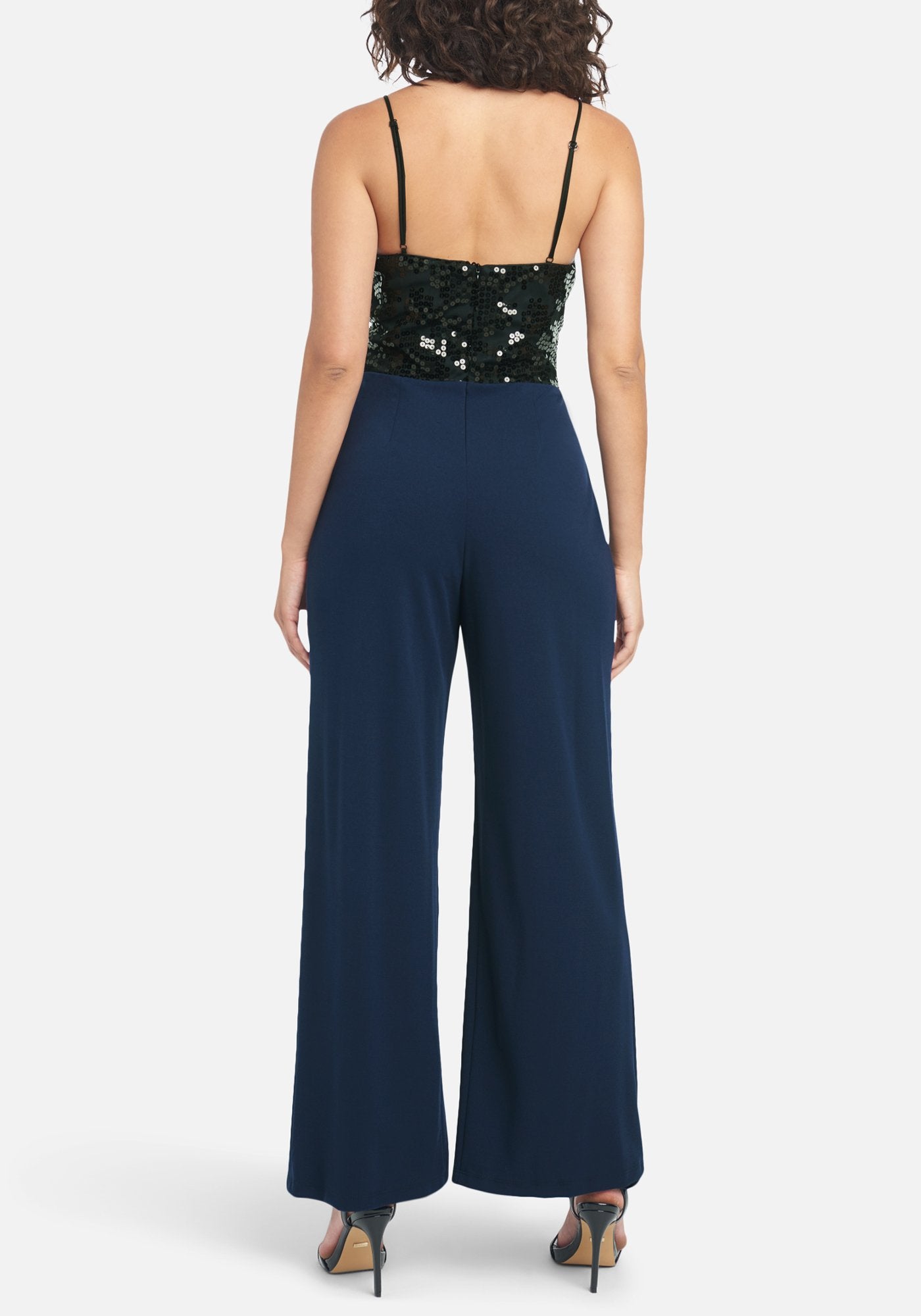 Sequin Bodice Open Leg Jumpsuit
