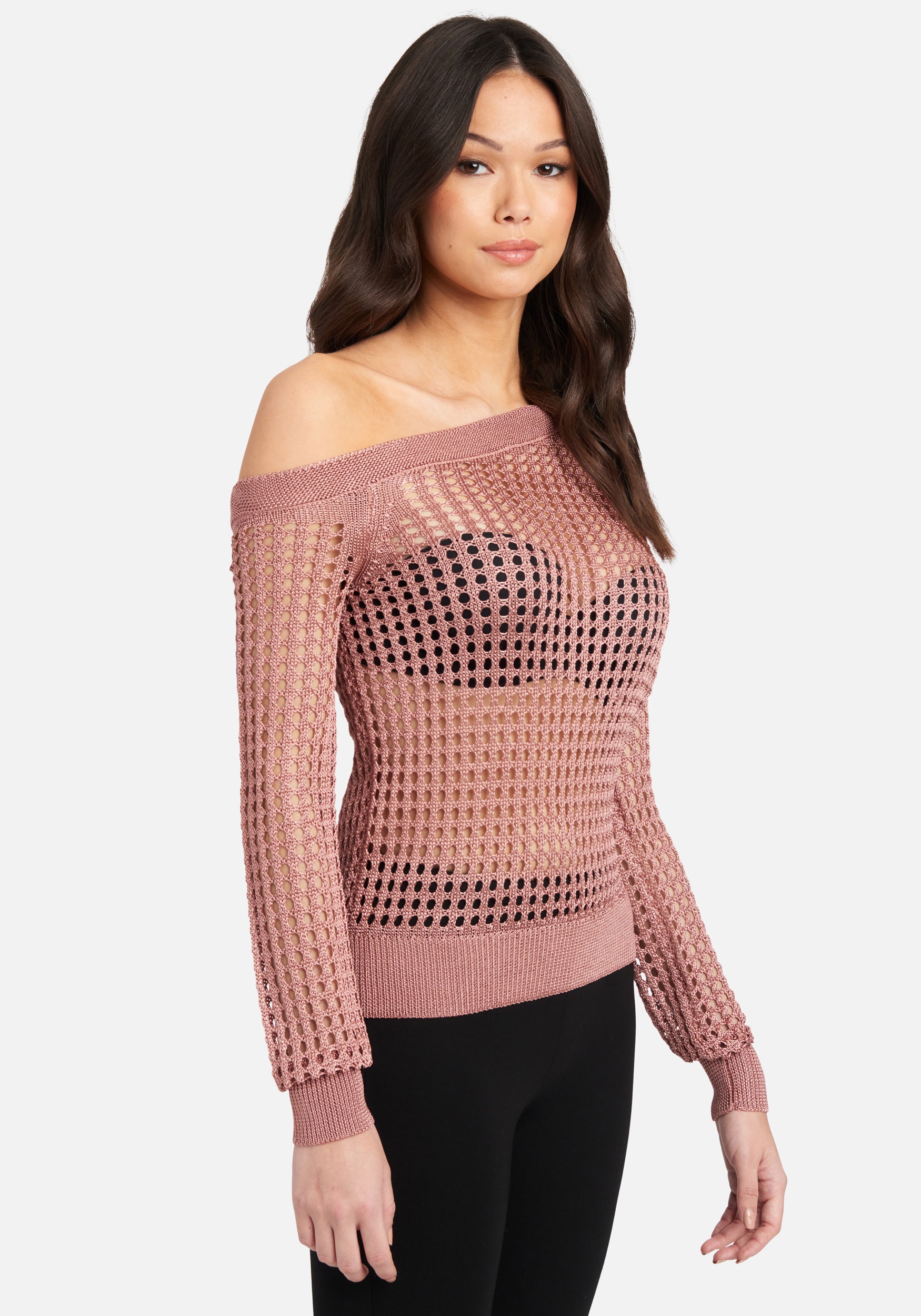 Open Knit Off Shoulder Sweater Top