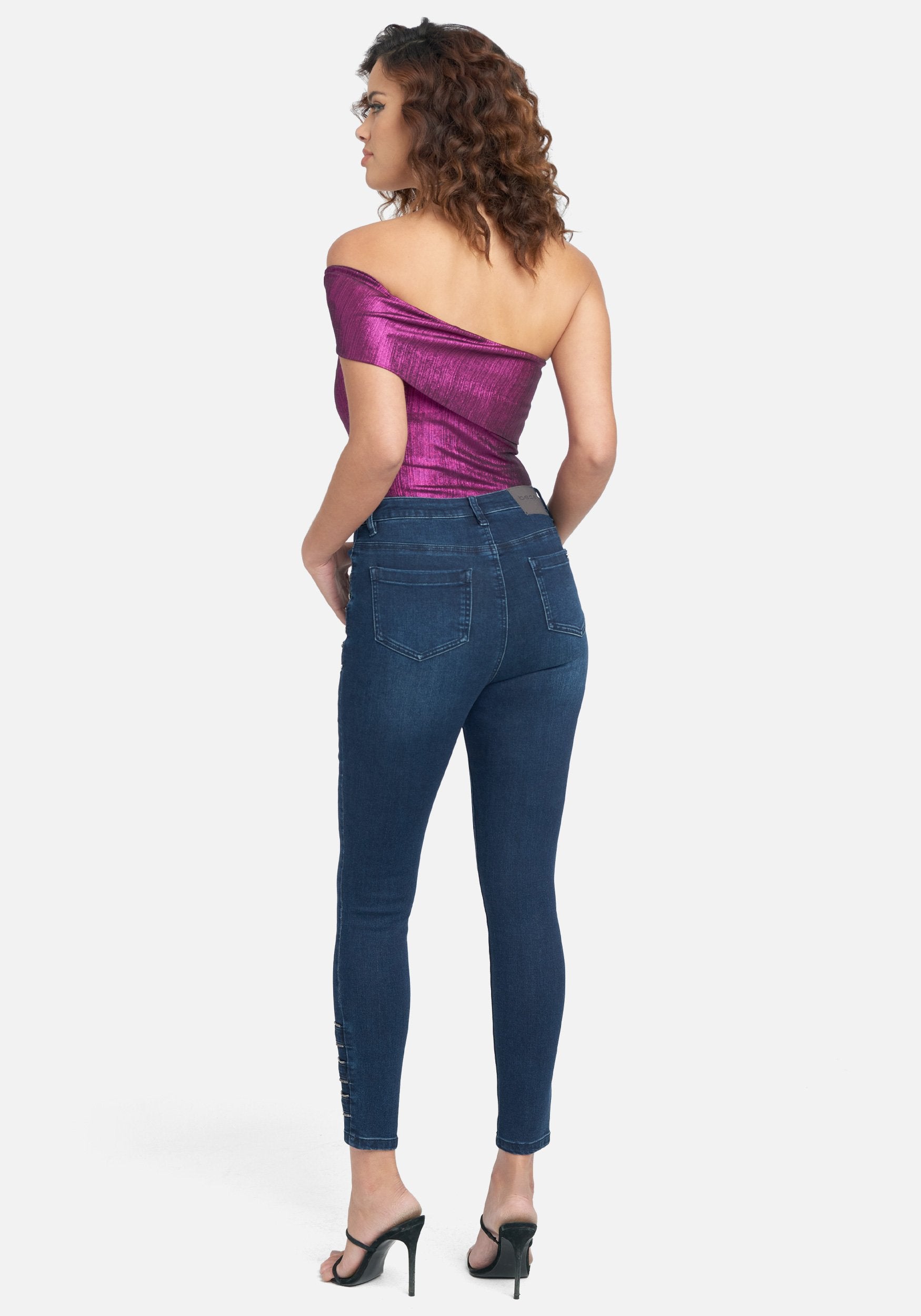 High Waist Twill Tape Slim Leg Jeans