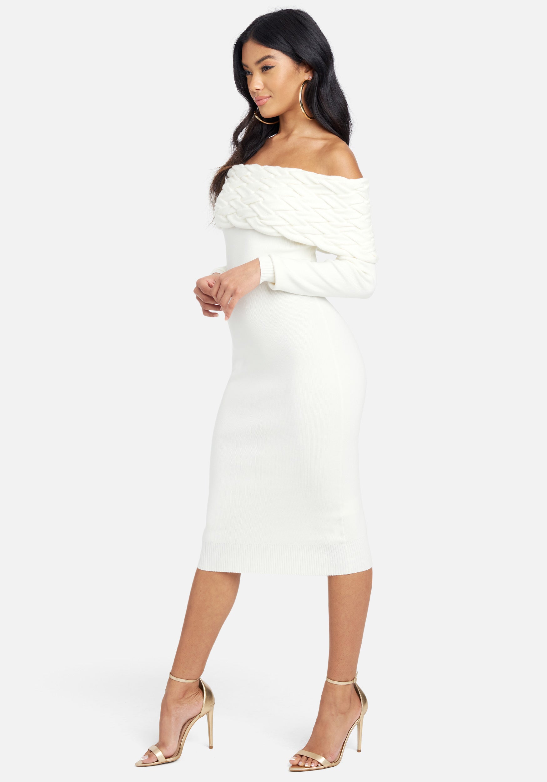 Off Shoulder Cable Knit Dress