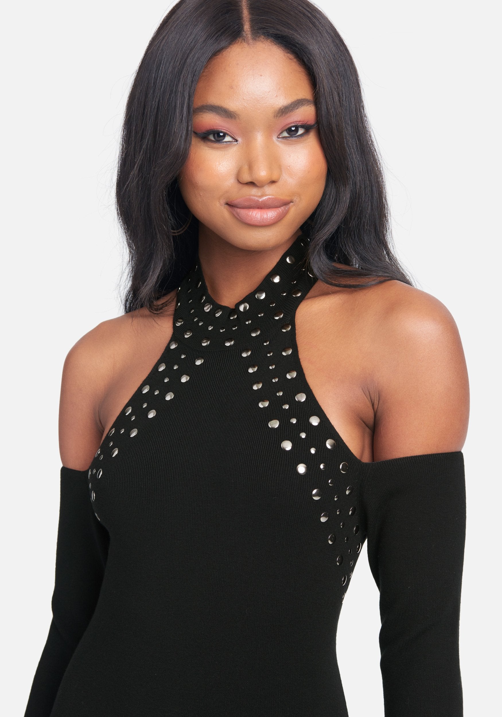 Jeweled Neck Sweater Dress