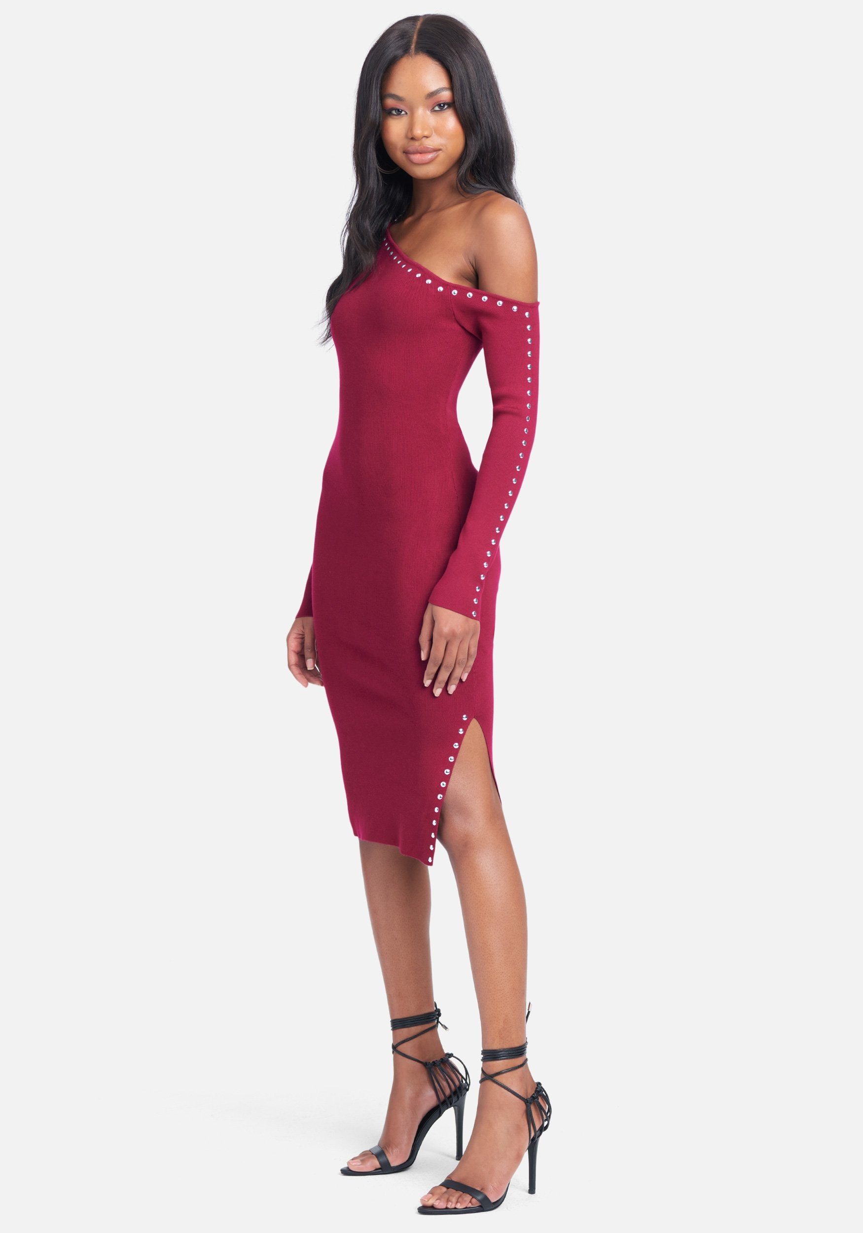 Off the Shoulder Stud Side Slit Dress