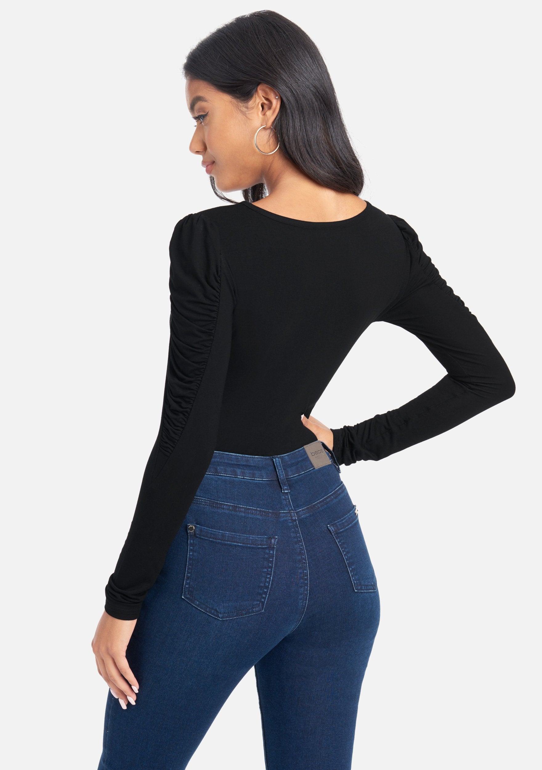 Ruched Shoulder Long Sleeve Top