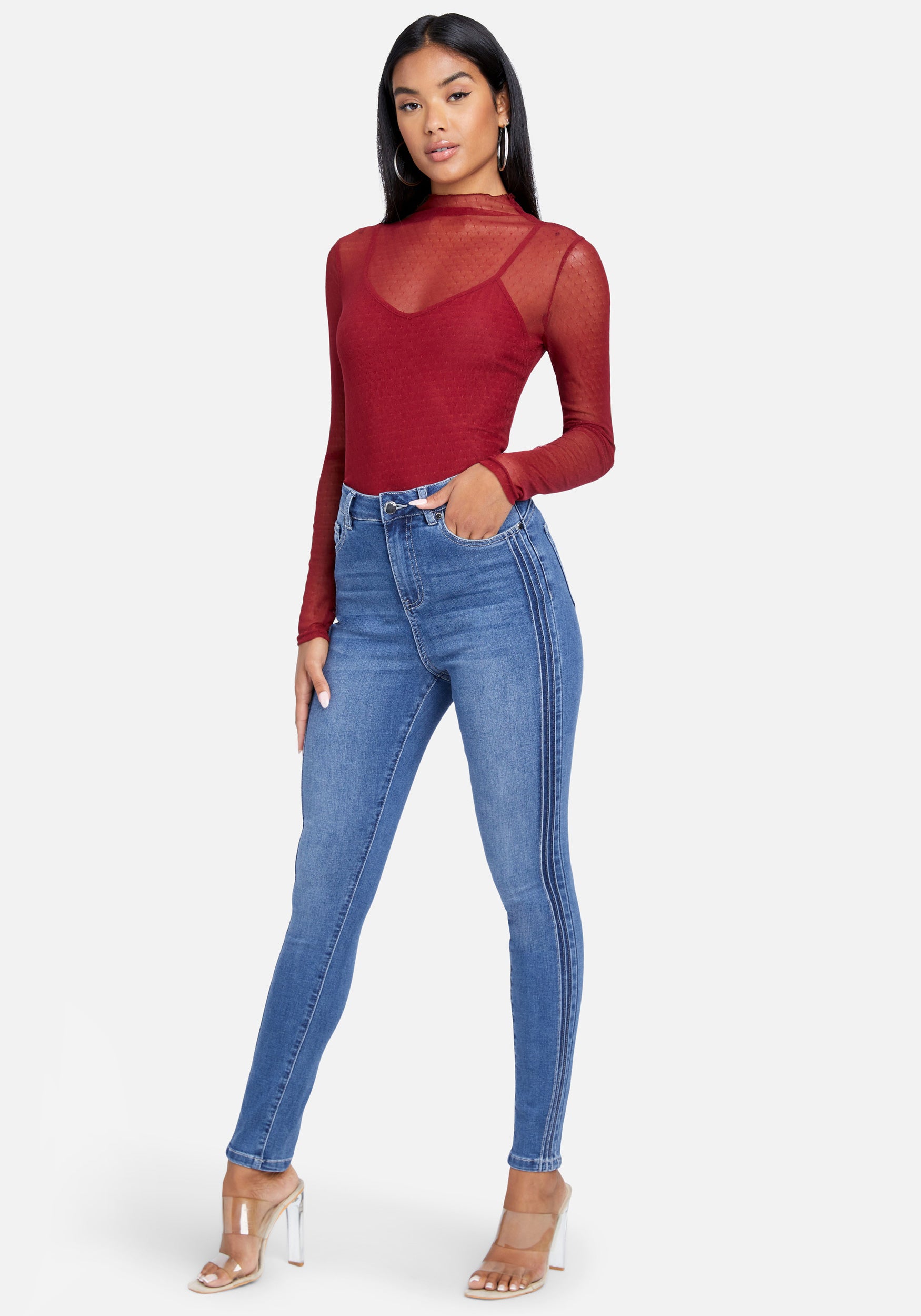 High Waist Skinny Side Tucking Ankle Jean