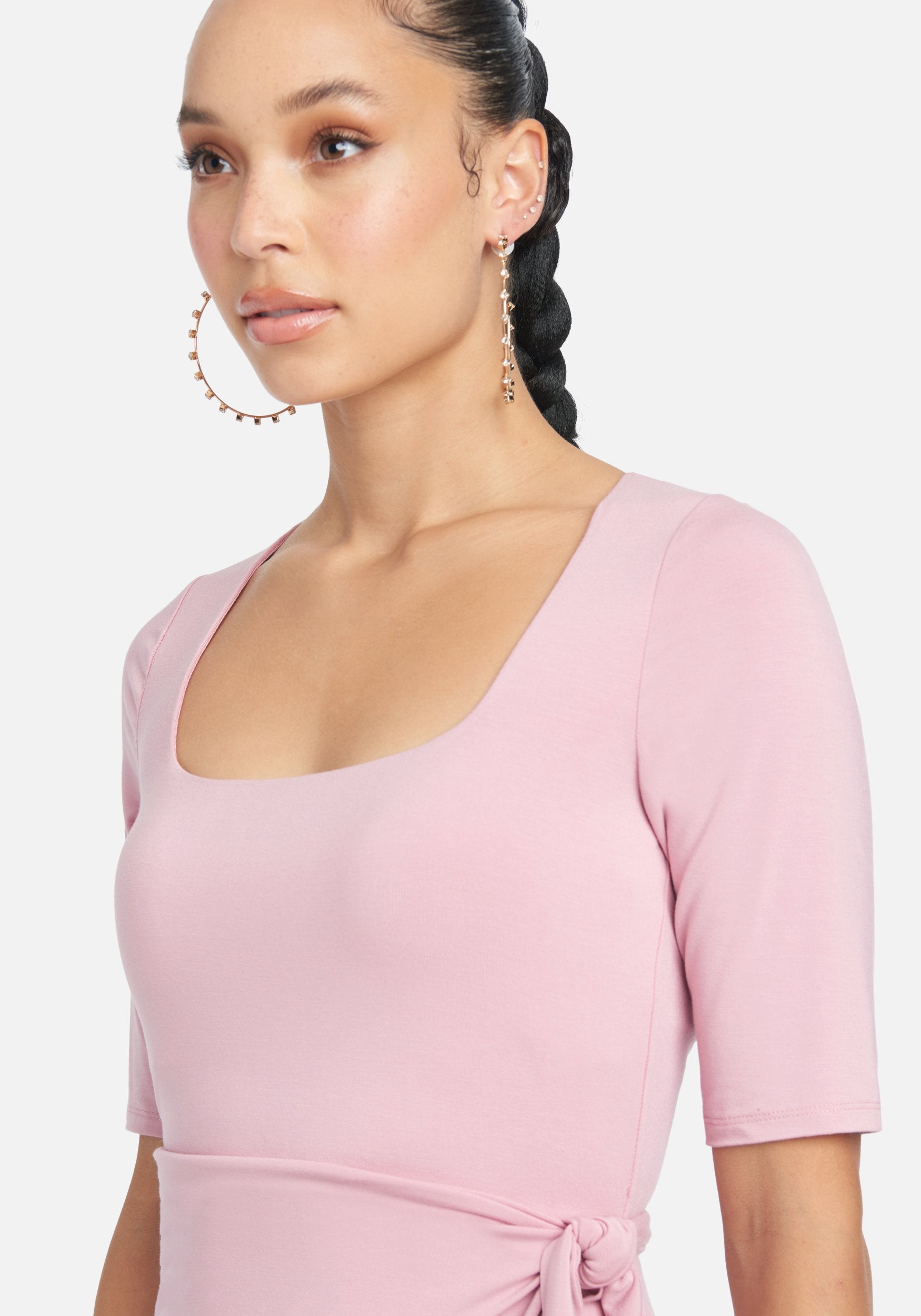 Square Neck Knit Wrap Dress