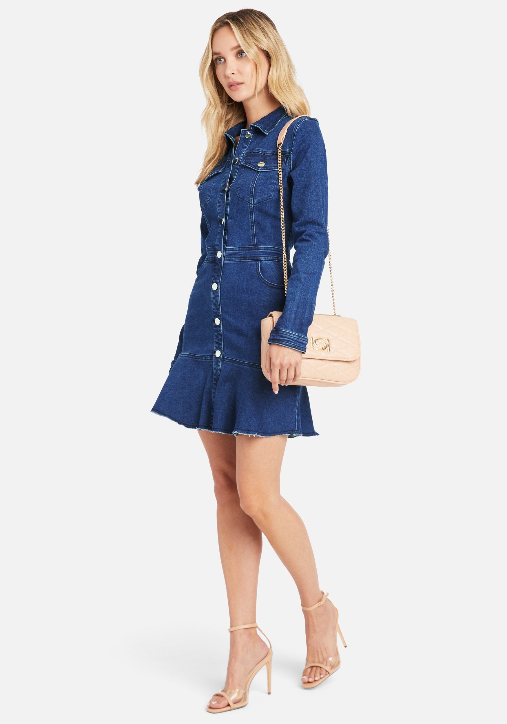 Flared Hem Denim Dress