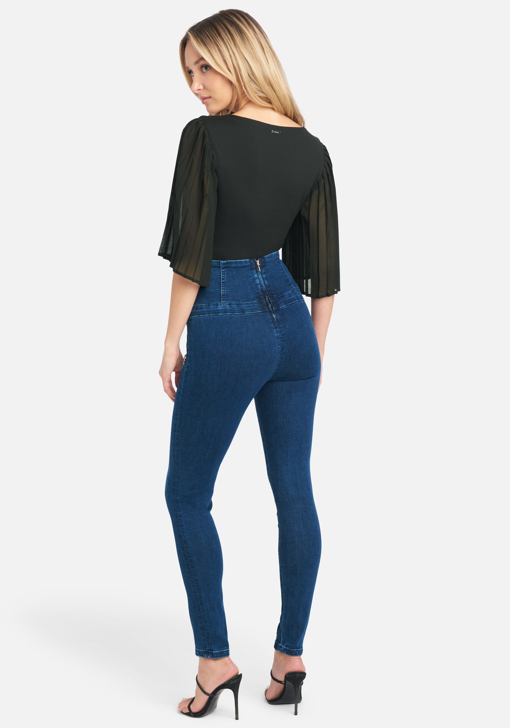 High Waisted Button Detail Skinny Jeans