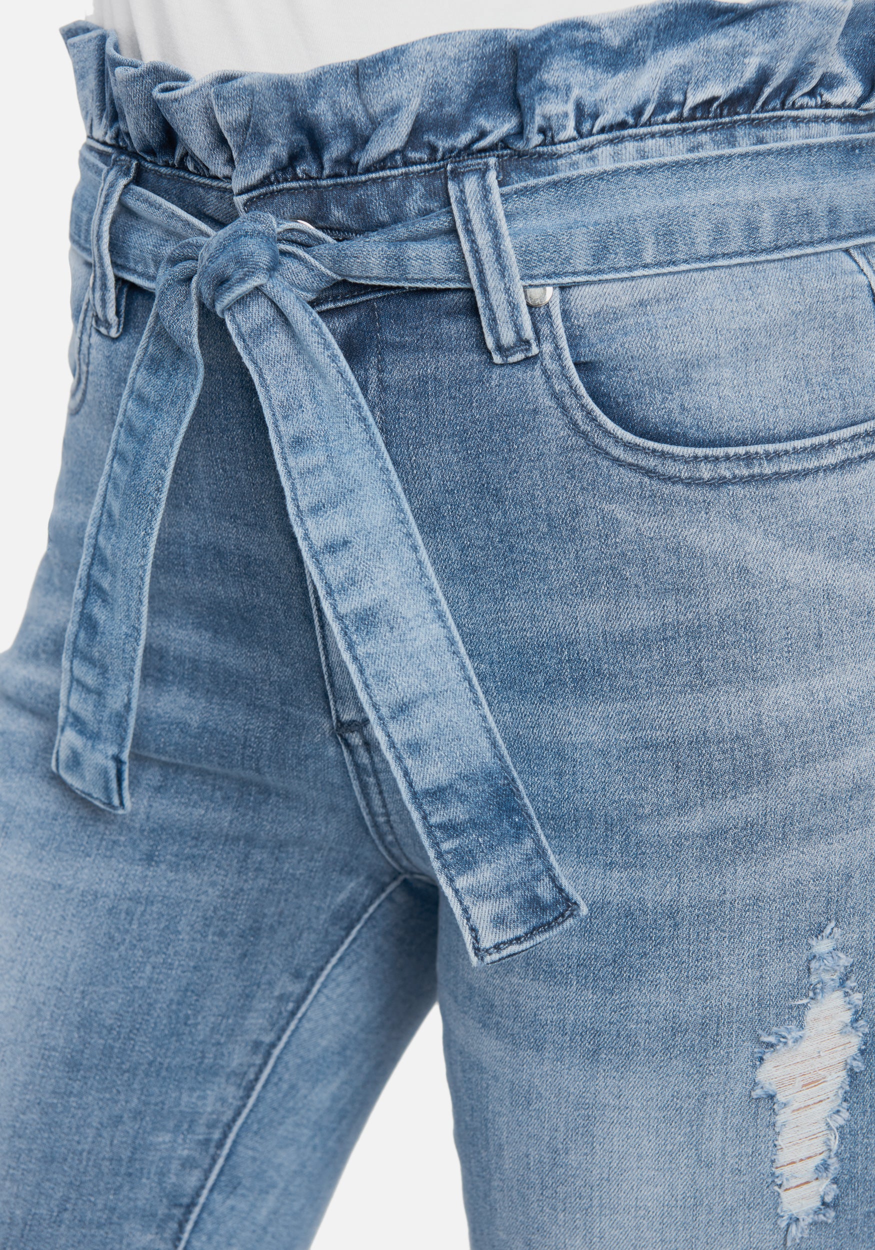 Ruffle High Waist Front Tie Jeans