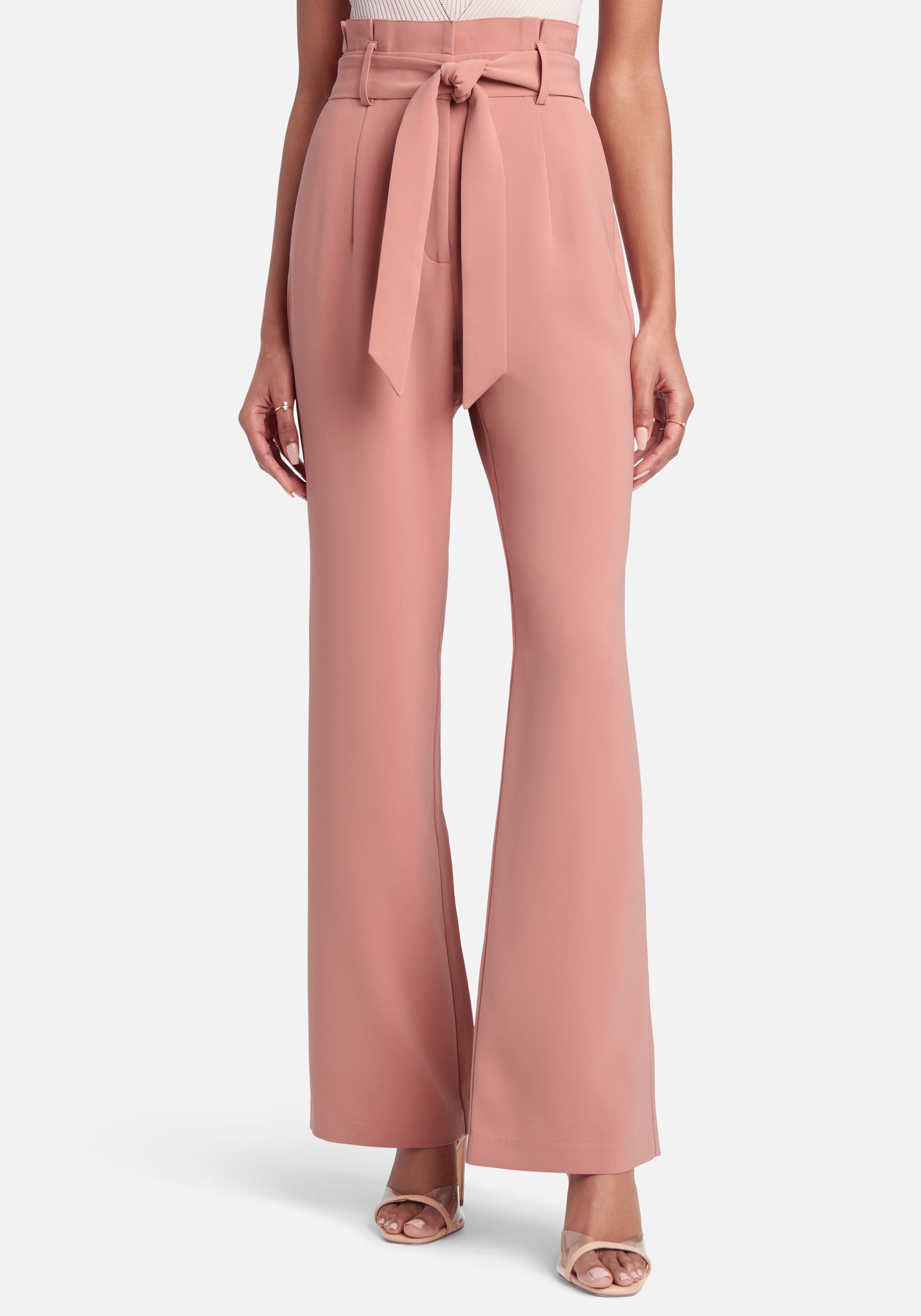 High Waist Paper Bag Self Tie Wide Leg Pant