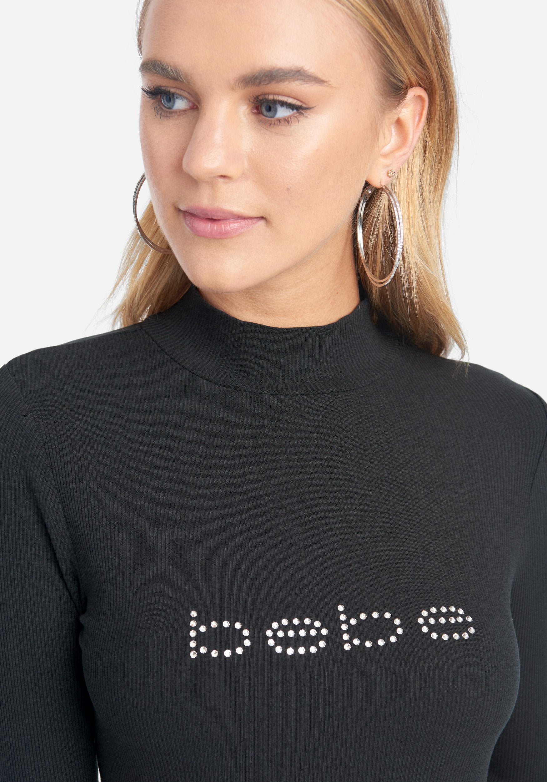 Crystal Logo Mock Neck 3/4 Sleeve Tee