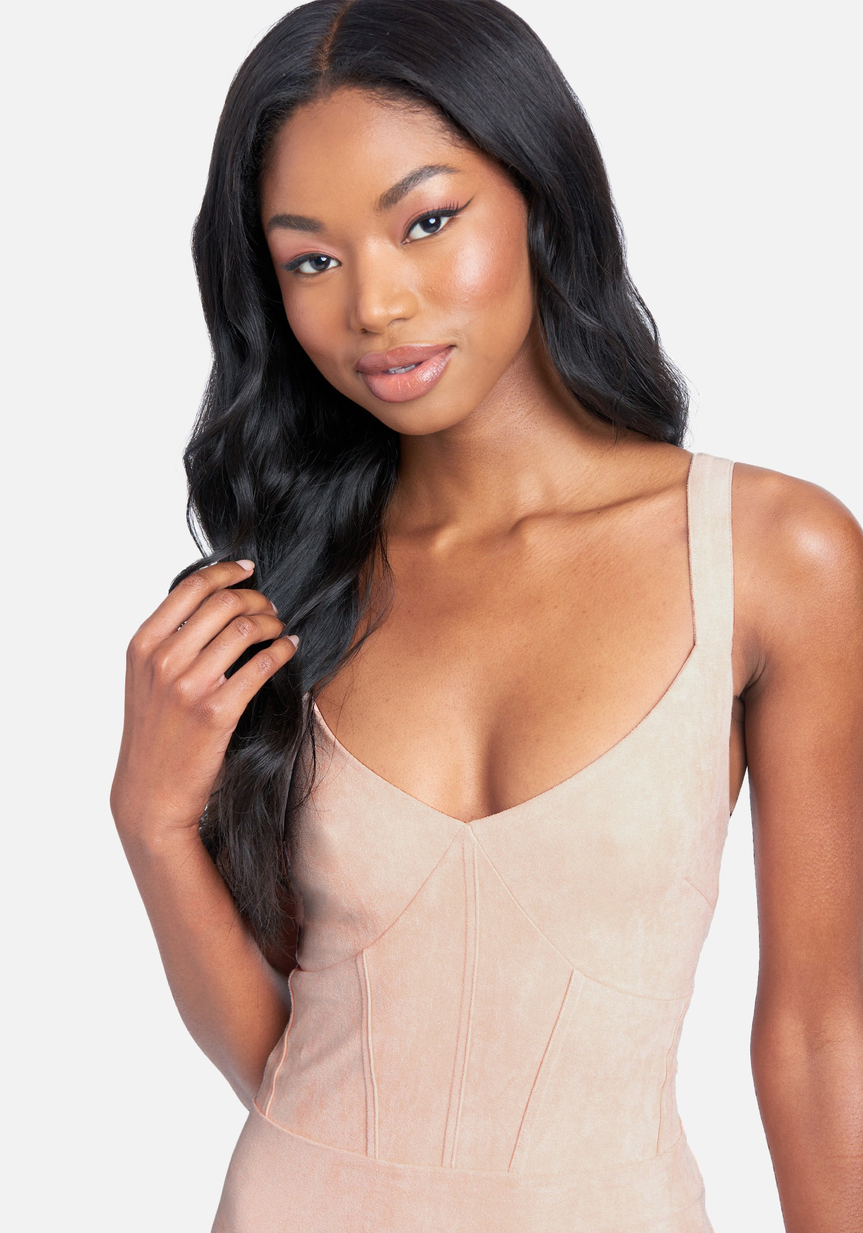 Corset Detail Suede Midi Dress