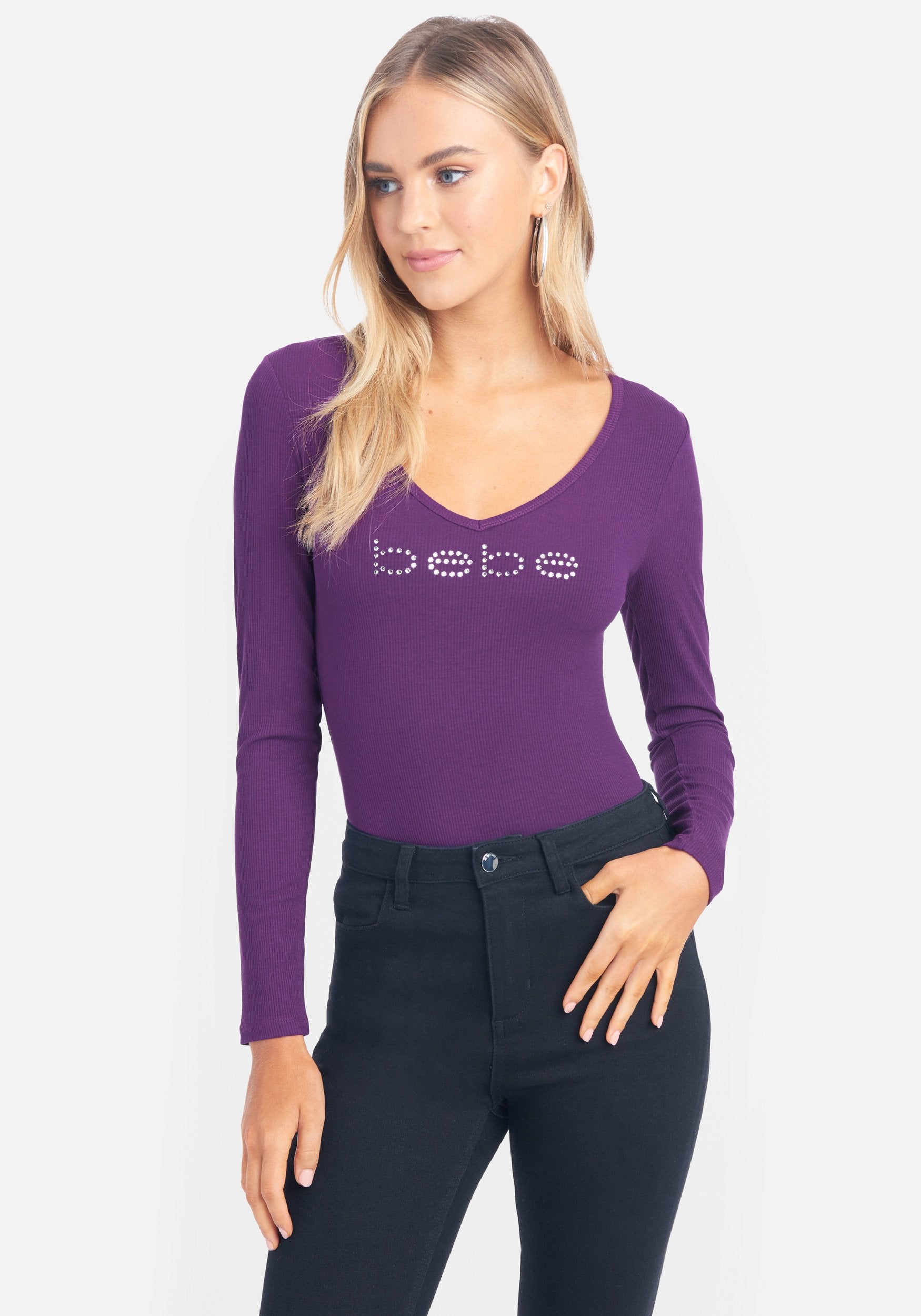 Crystal Logo V-Neck Long Sleeve Tee