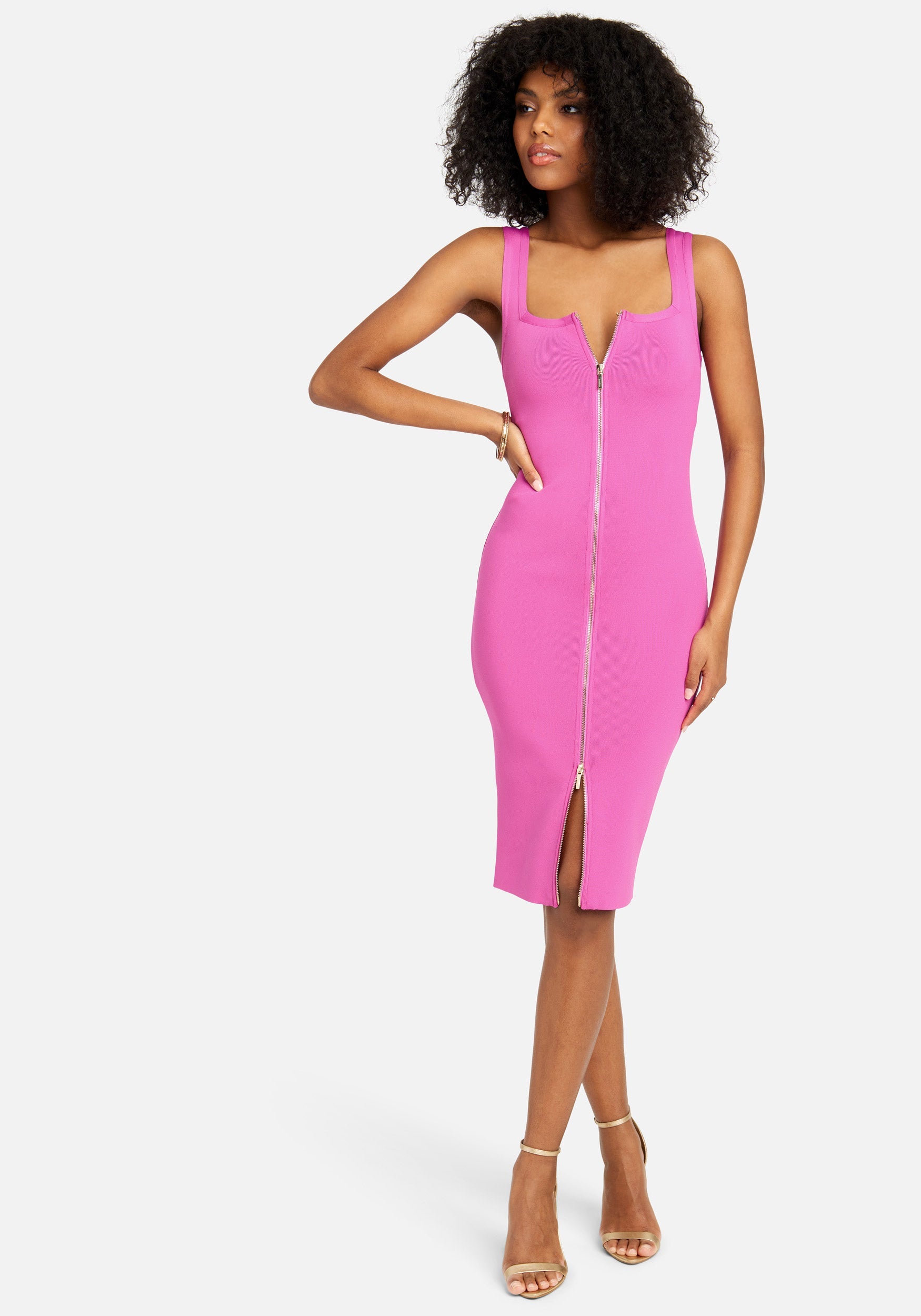 Bandage Double Ended Zipper Midi Dress