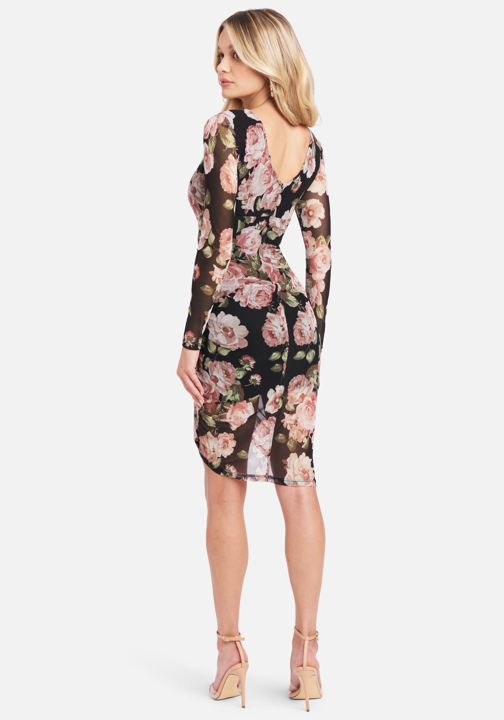 Long Sleeve Mesh Ruched Dress