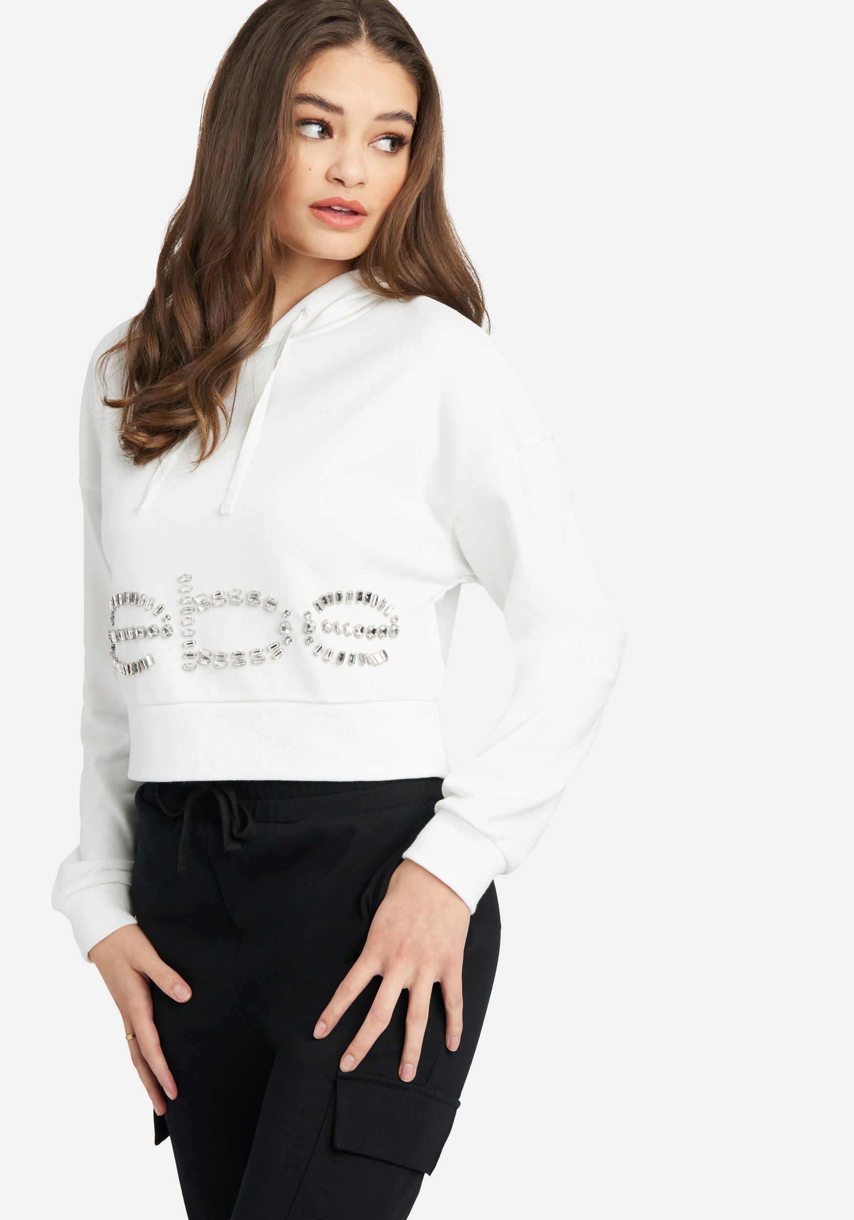 Bebe Stone Logo French Terry Hooded Top