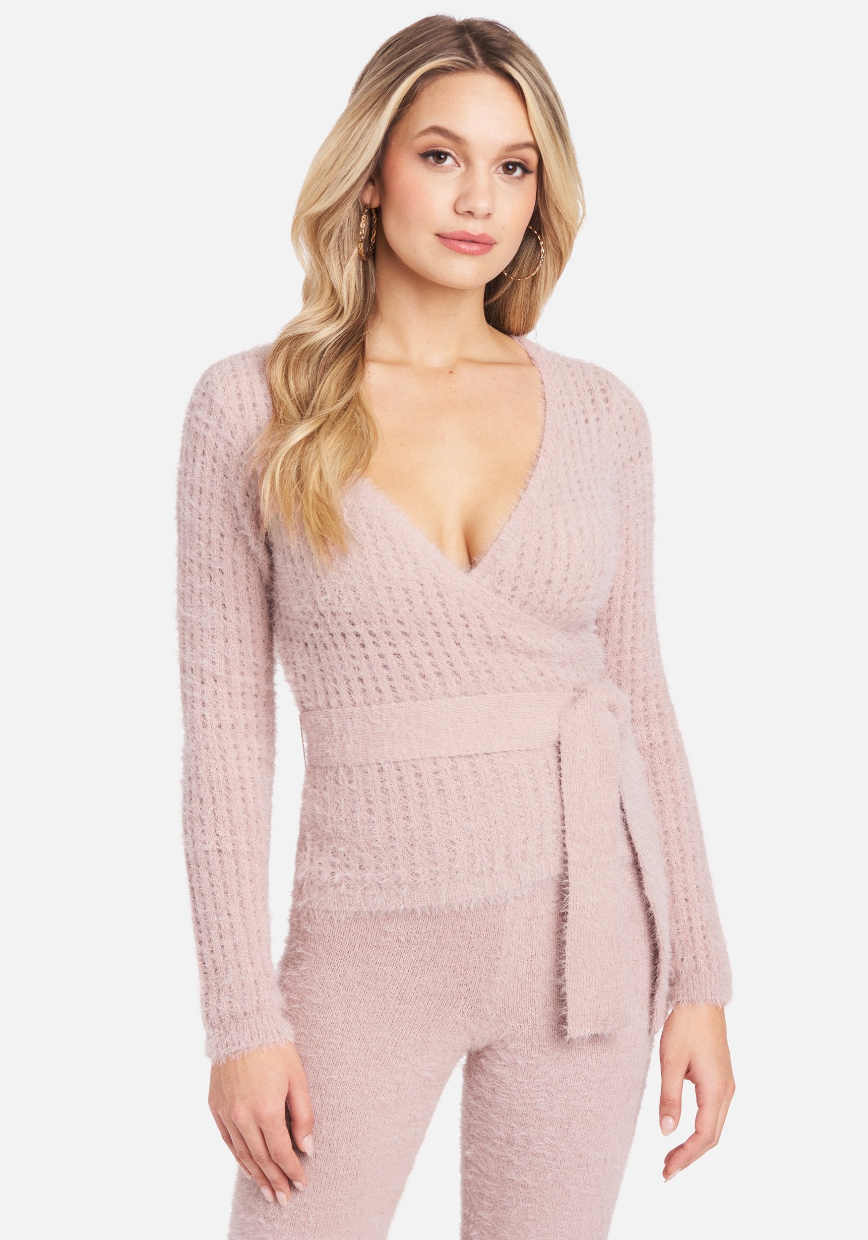 Soft Yarn Open Knit Surplice Sweater Top