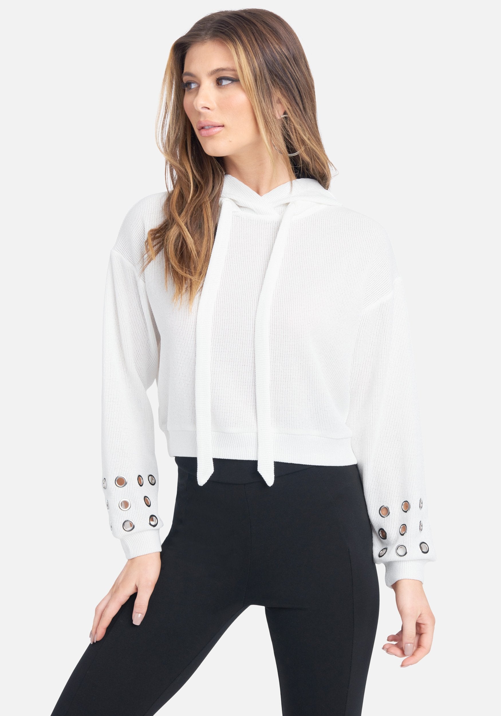 Grommet Detail Hooded Crop Sweater