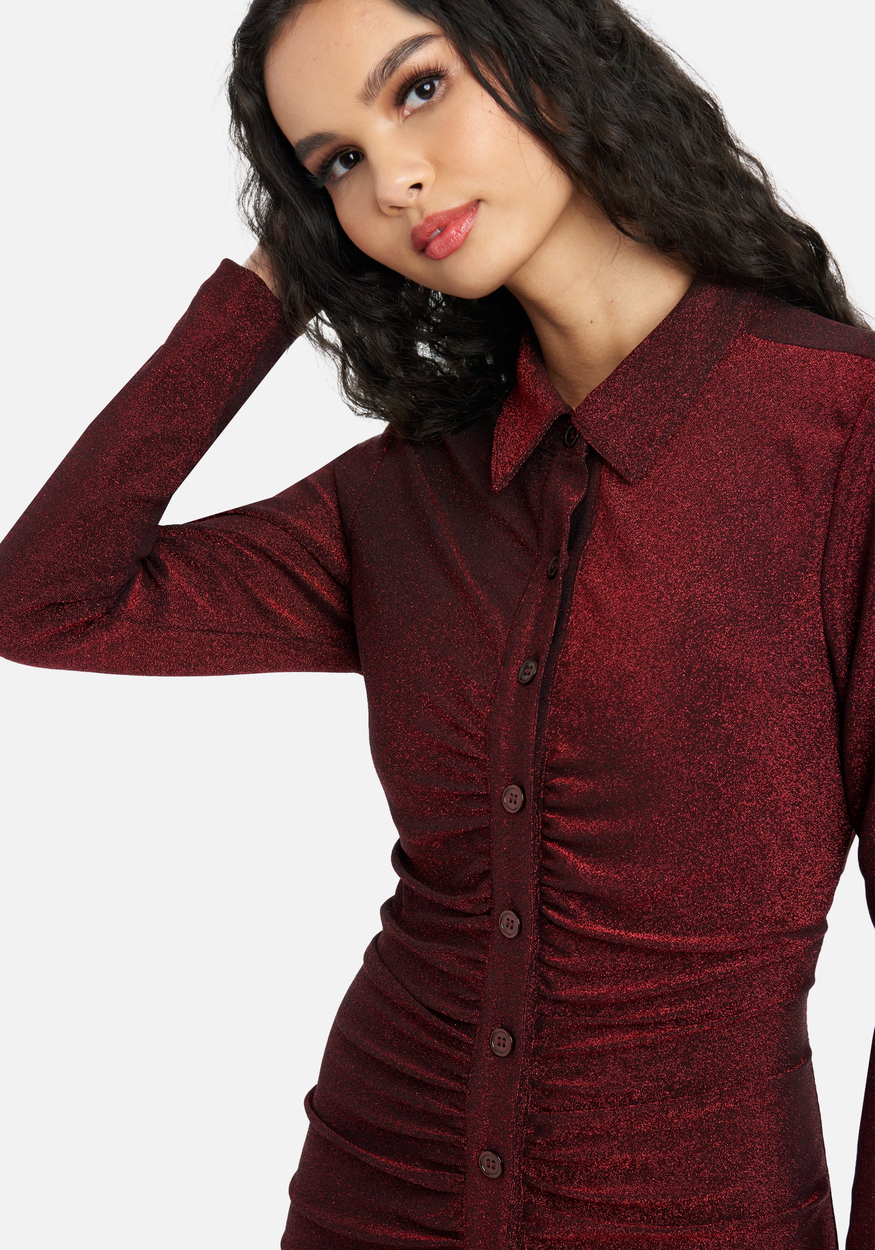 Sparkle Shirred Polo Dress