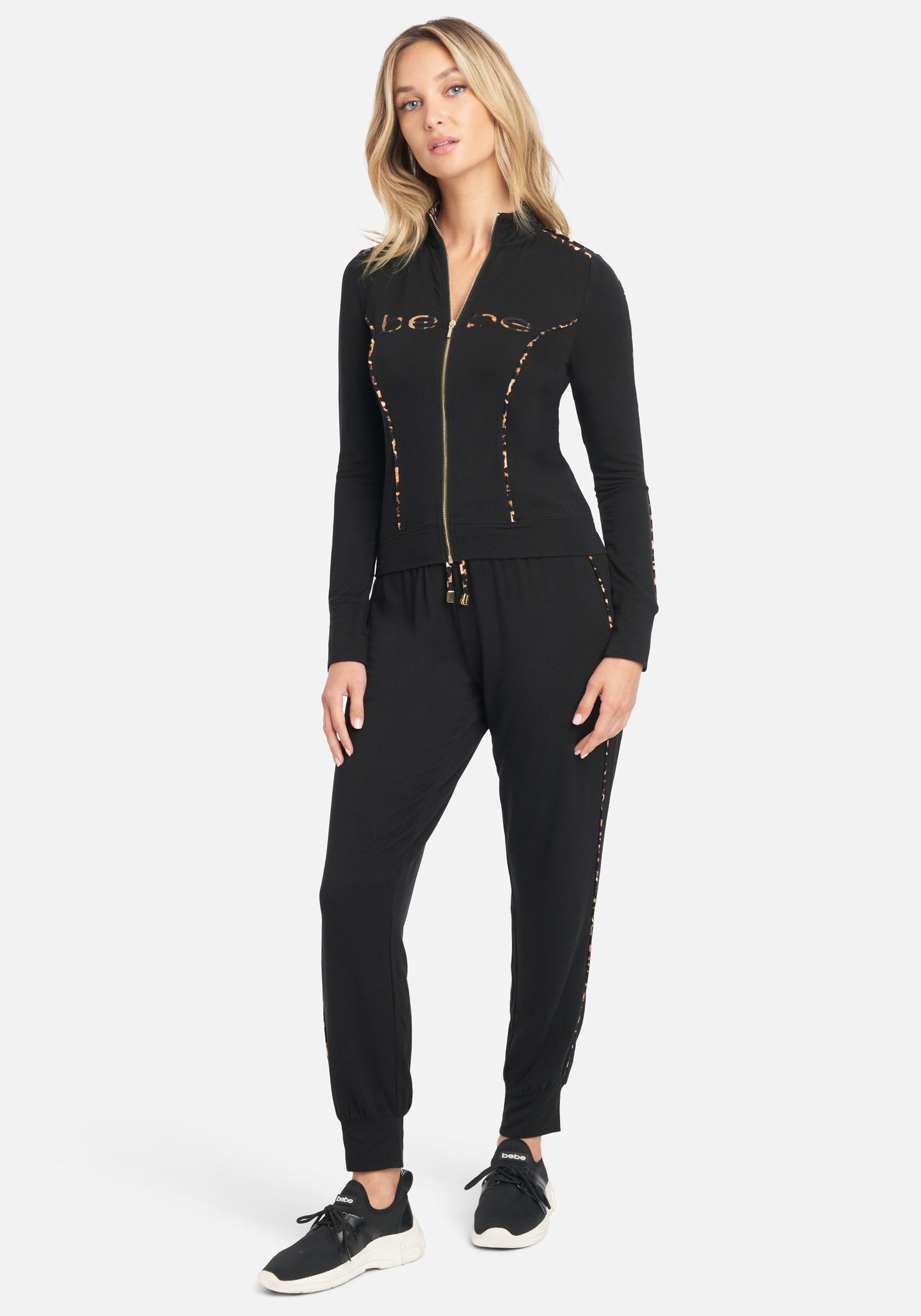 Bebe Logo French Terry Leopard Print Jacket