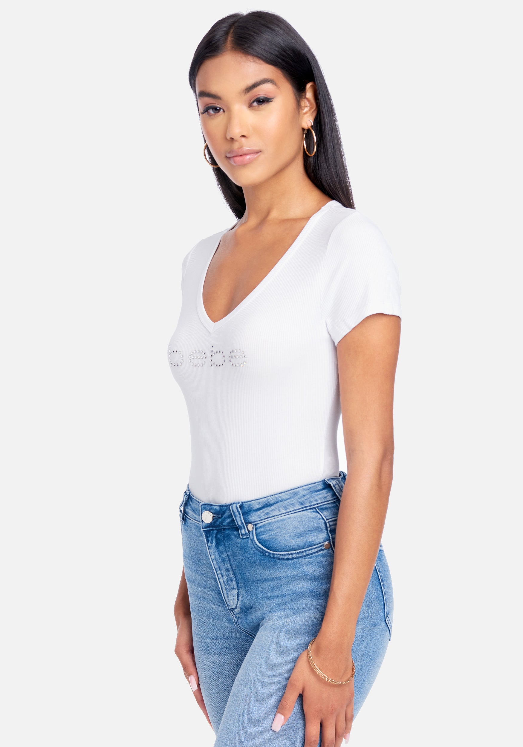 Crystal Logo V-Neck Short Sleeves Tee