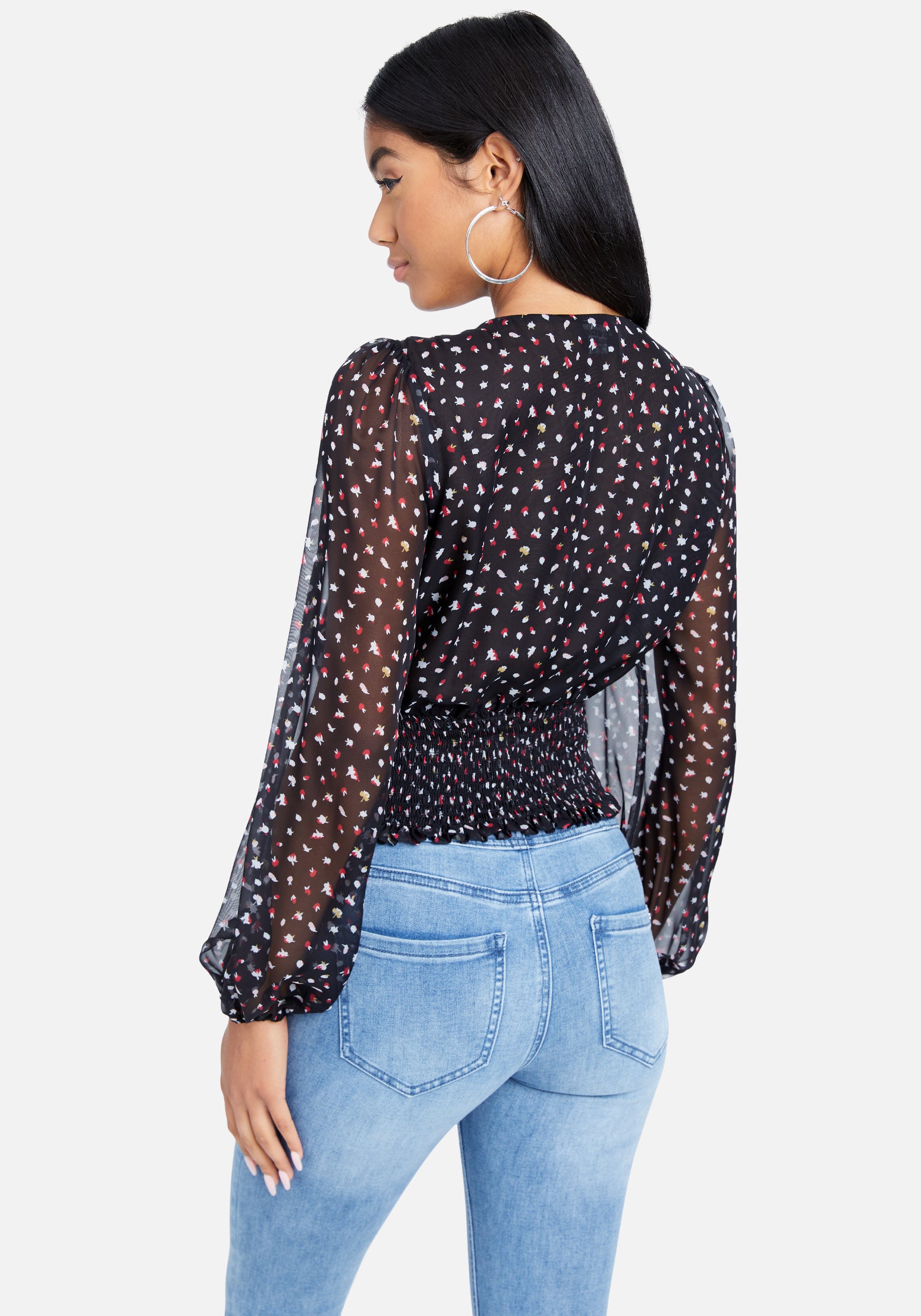 Long Sleeve Surplice Woven Top