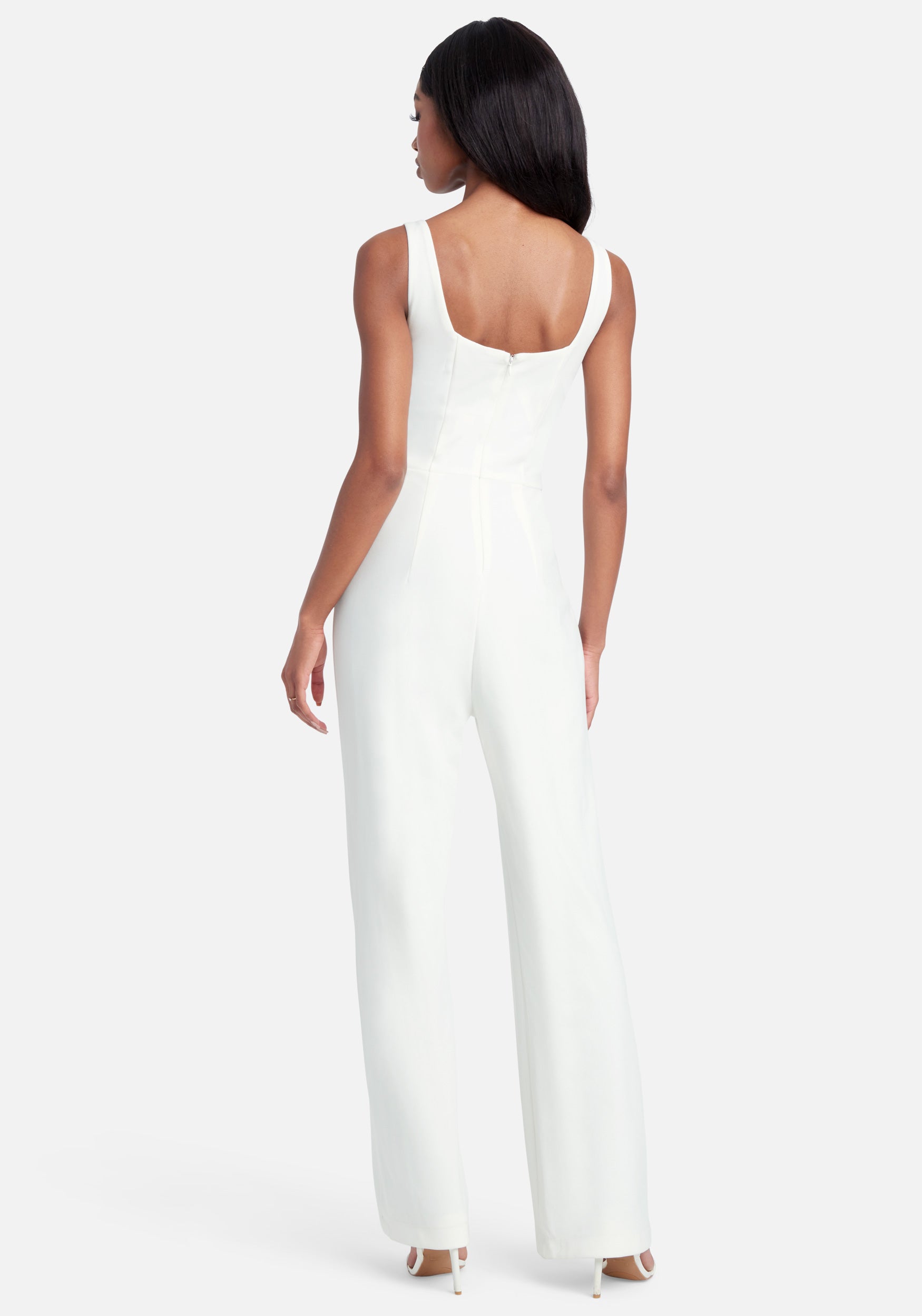 Knit Crepe Rhinestone Hook & Eye Wide Leg Jumpsuit