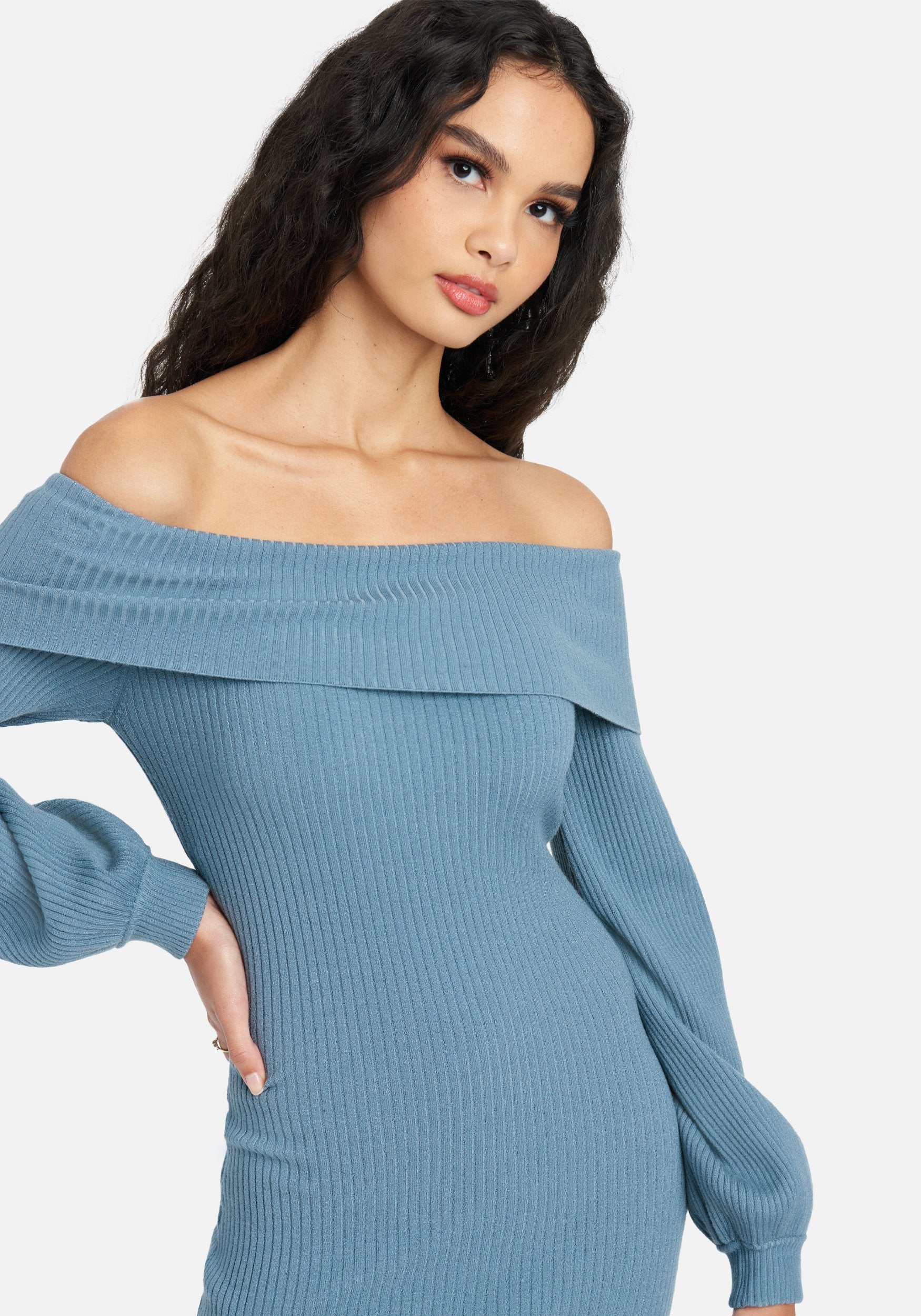 Overlay Balloon Sleeve Knit Dress