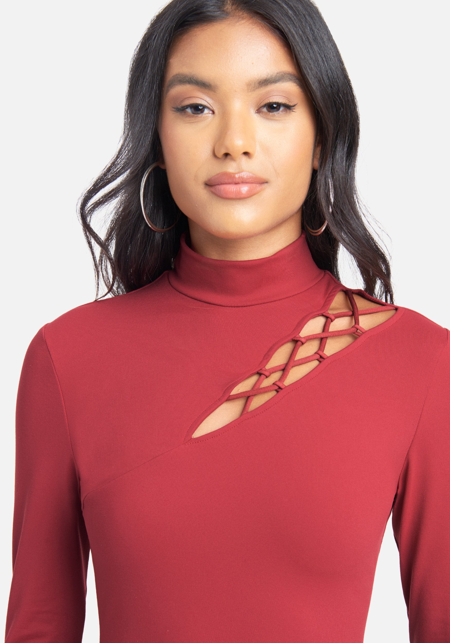 Mock Neck Cut Out Knit Top