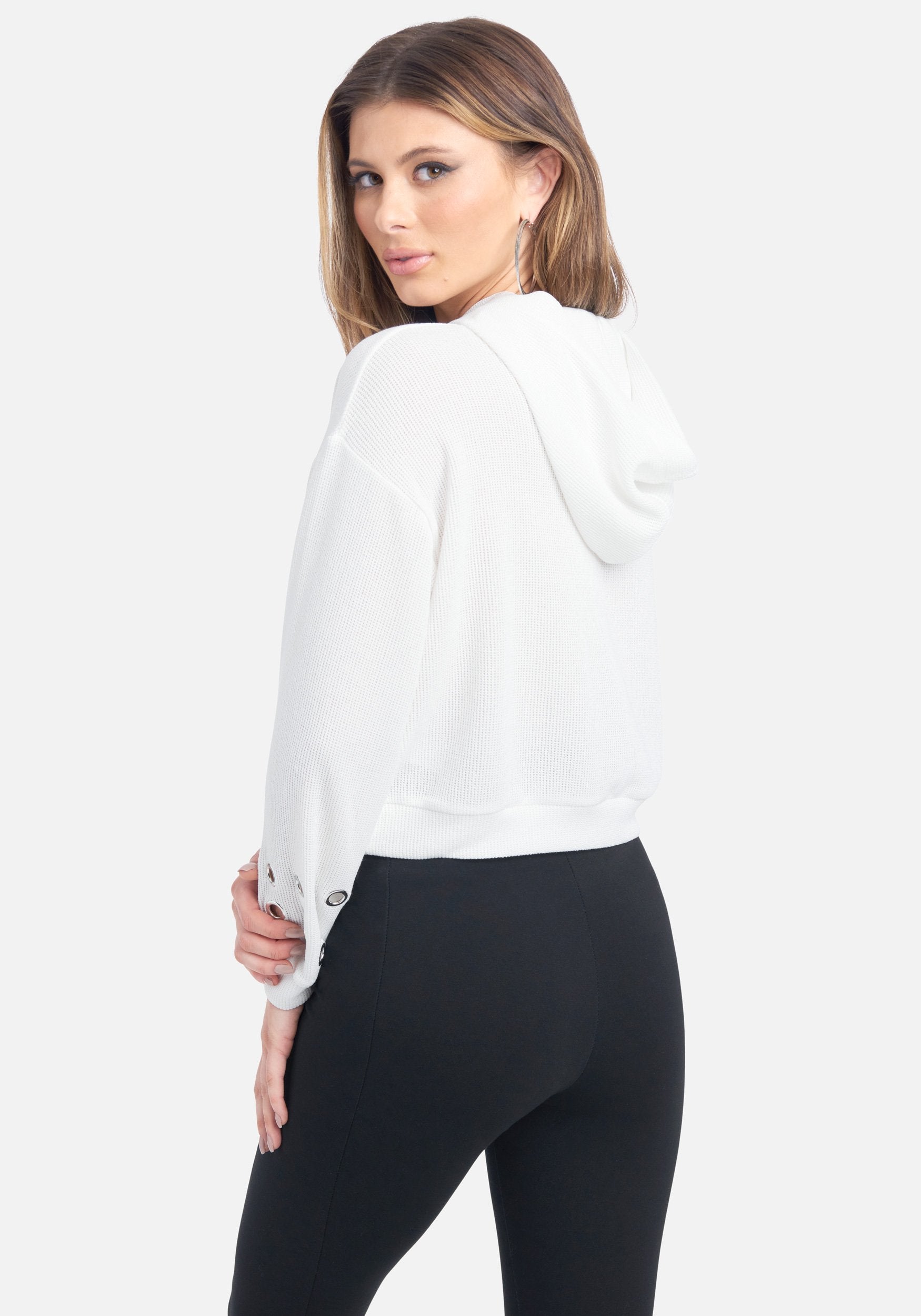 Grommet Detail Hooded Crop Sweater