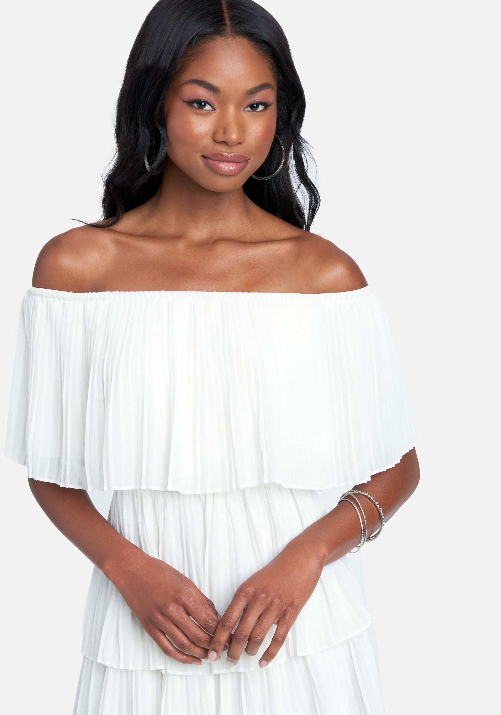 Tiered Off Shoulder Midi Dress