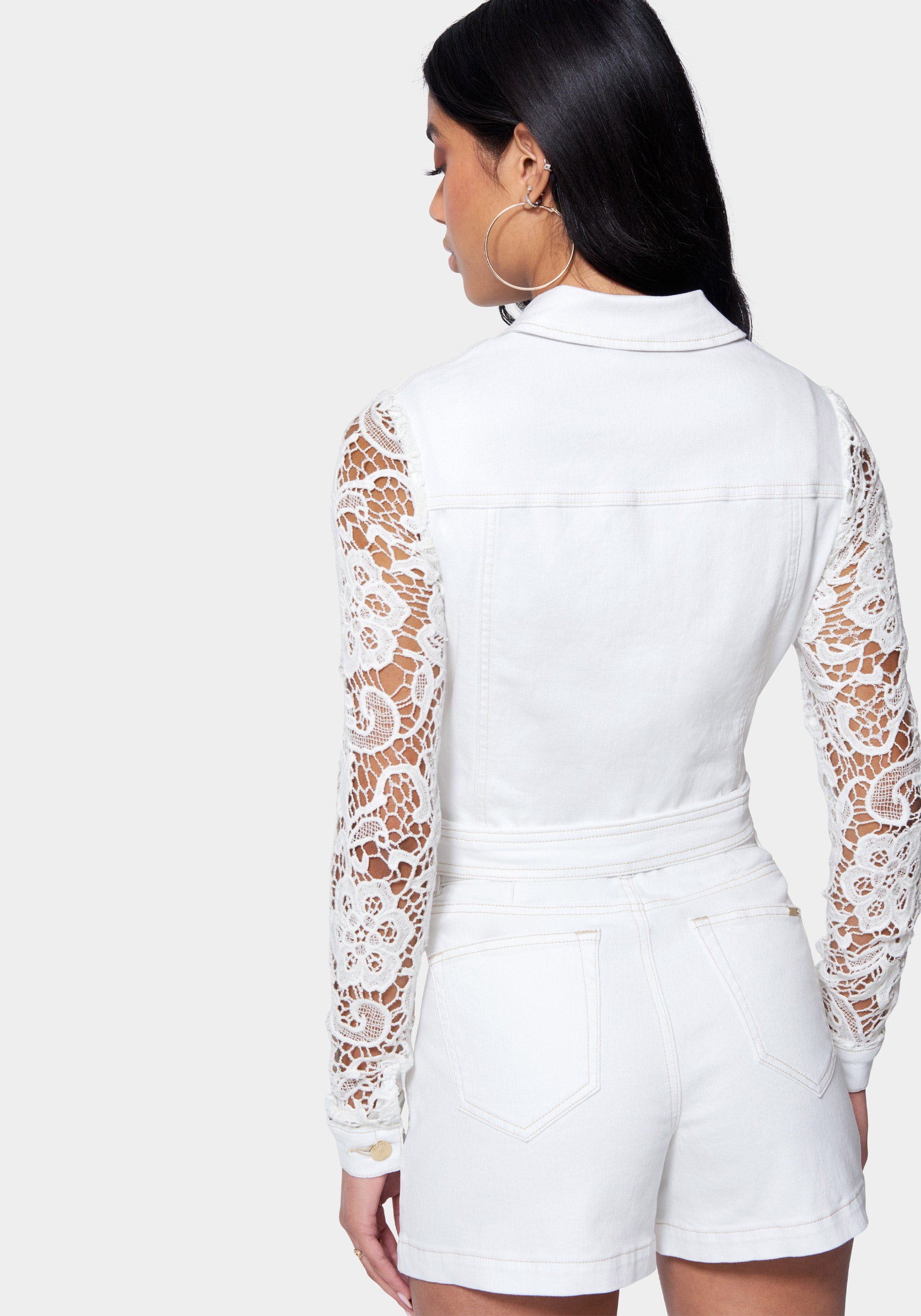 Crochet Sleeve Denim Jacket