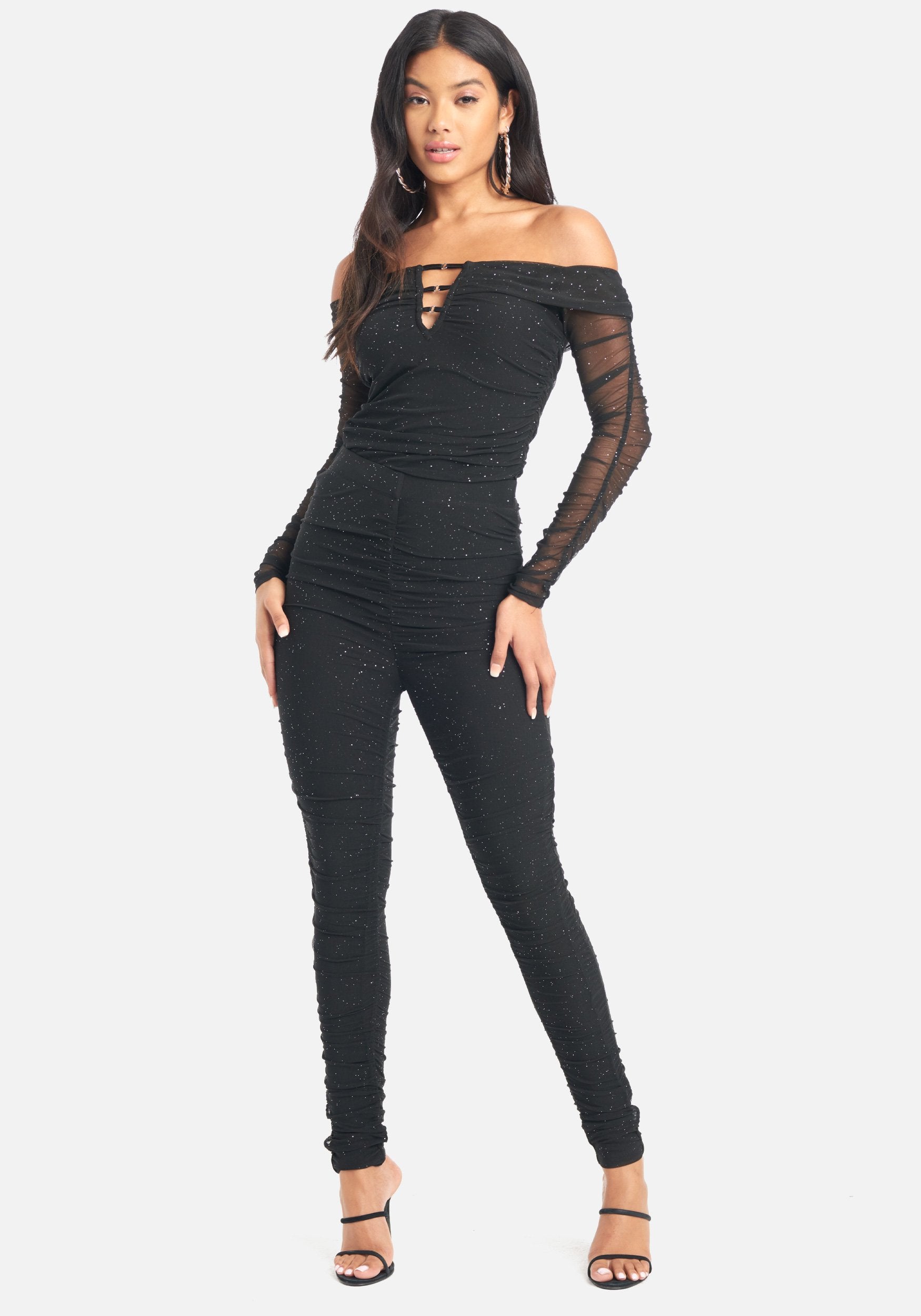 Glitter Mesh Off Shoulder Top