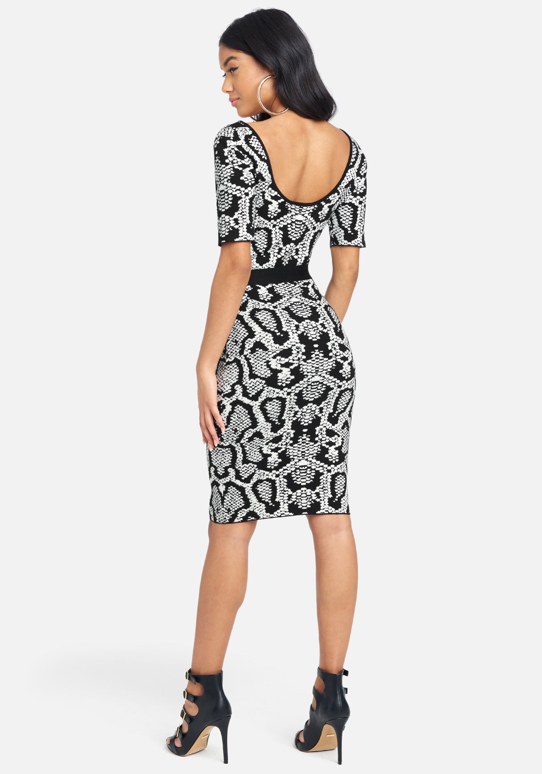 Printed Ribbed Midi Dress