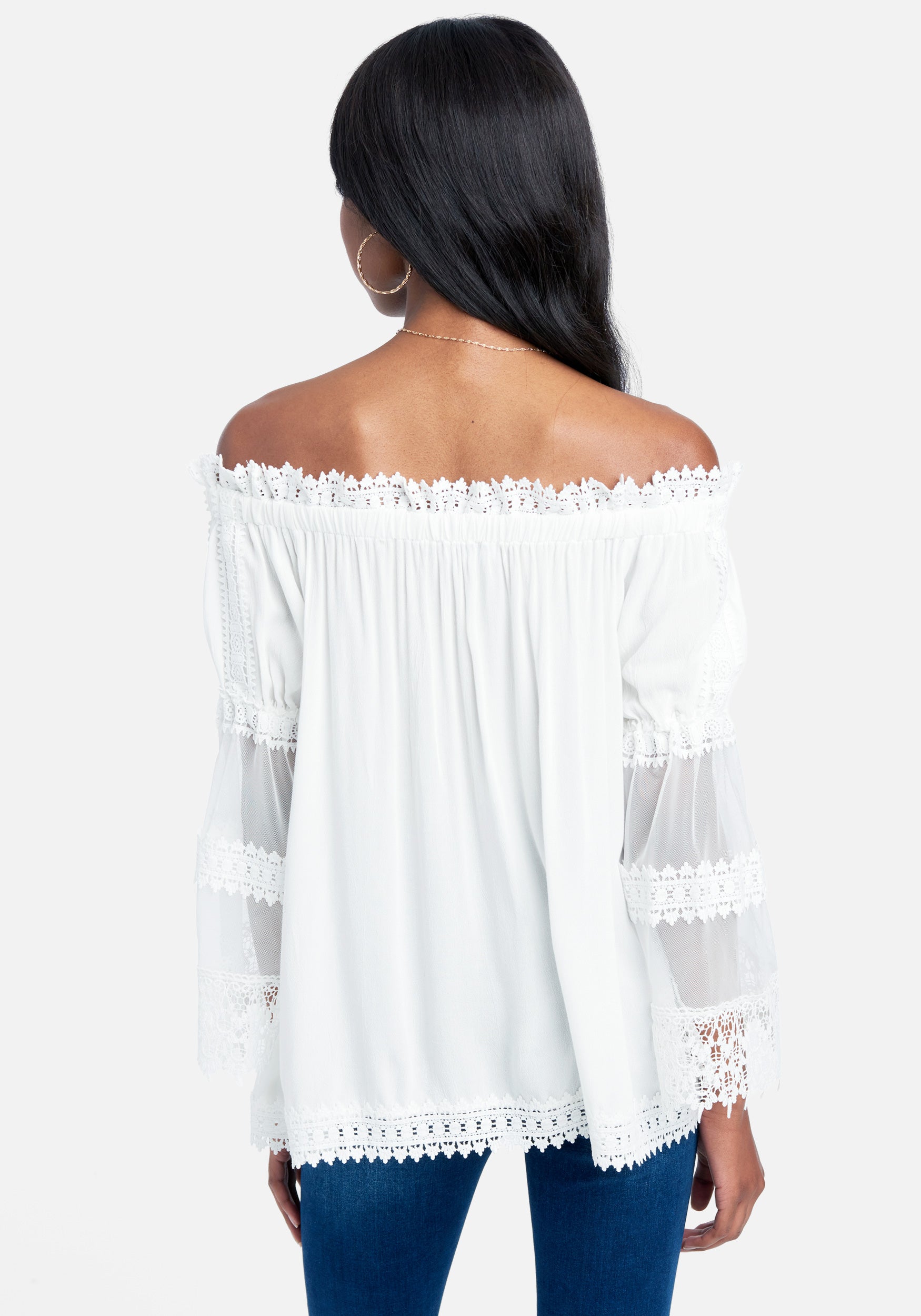 Off Shoulder Embroidered Trim Top