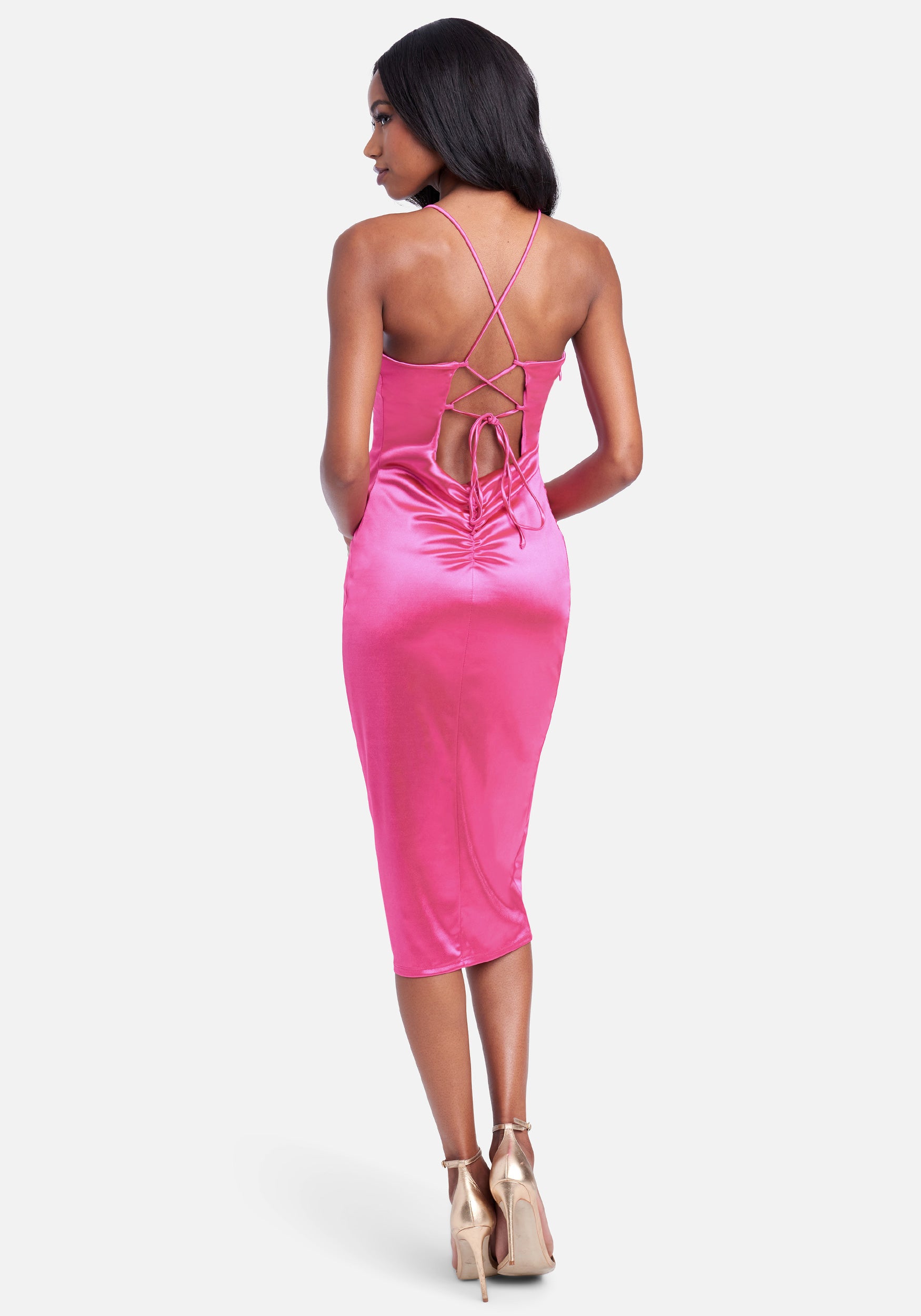 Strappy Back Satin Midi Dress