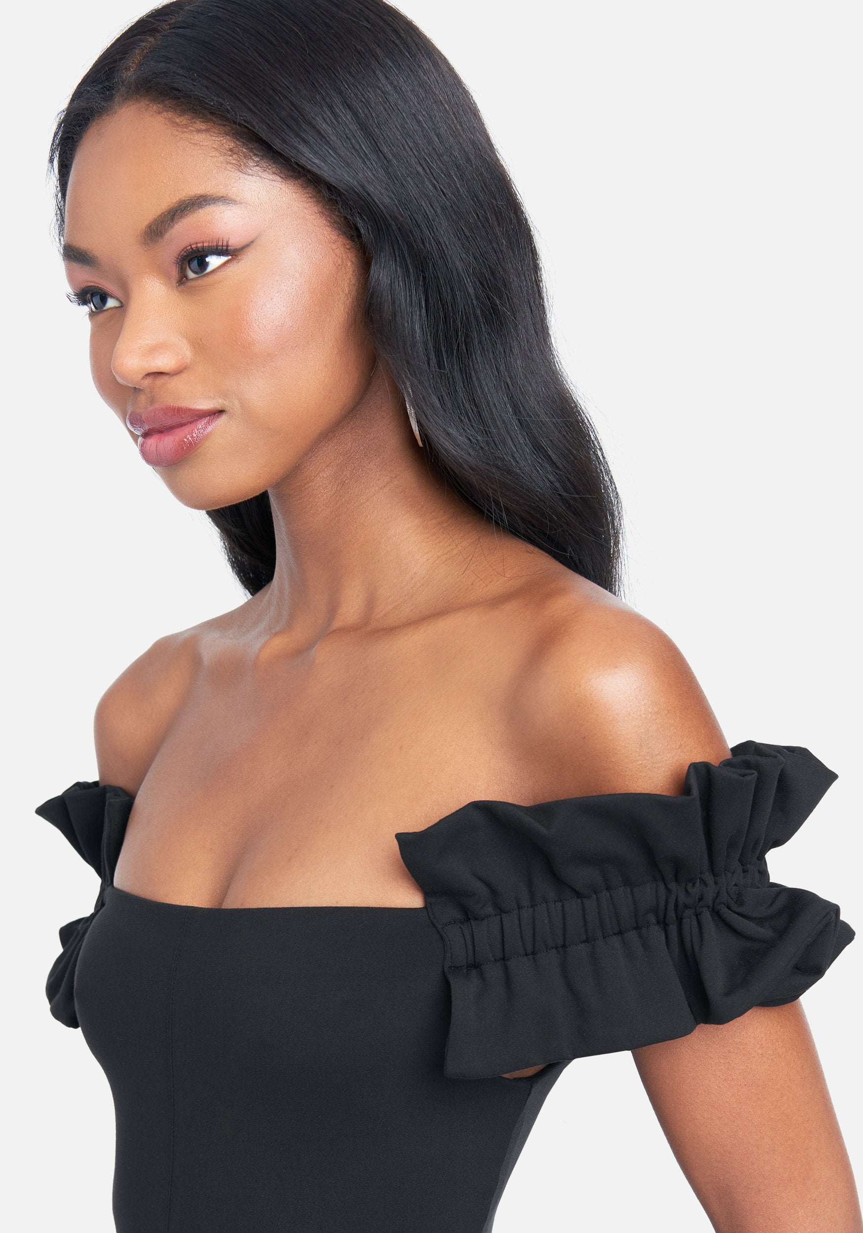 Off Shoulder Ruched Sleeves