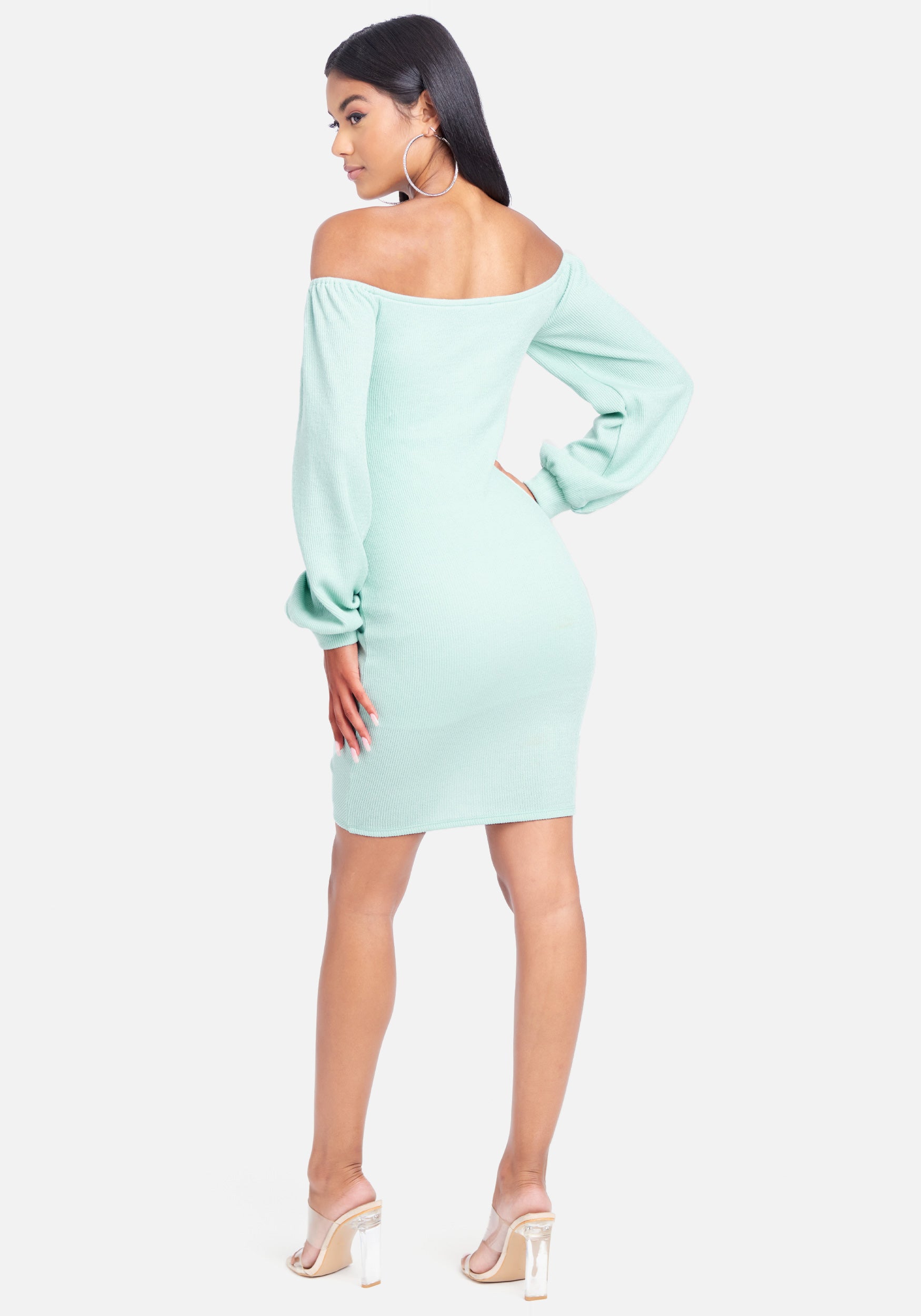 Off Shoulder Ruched Front Mini Dress