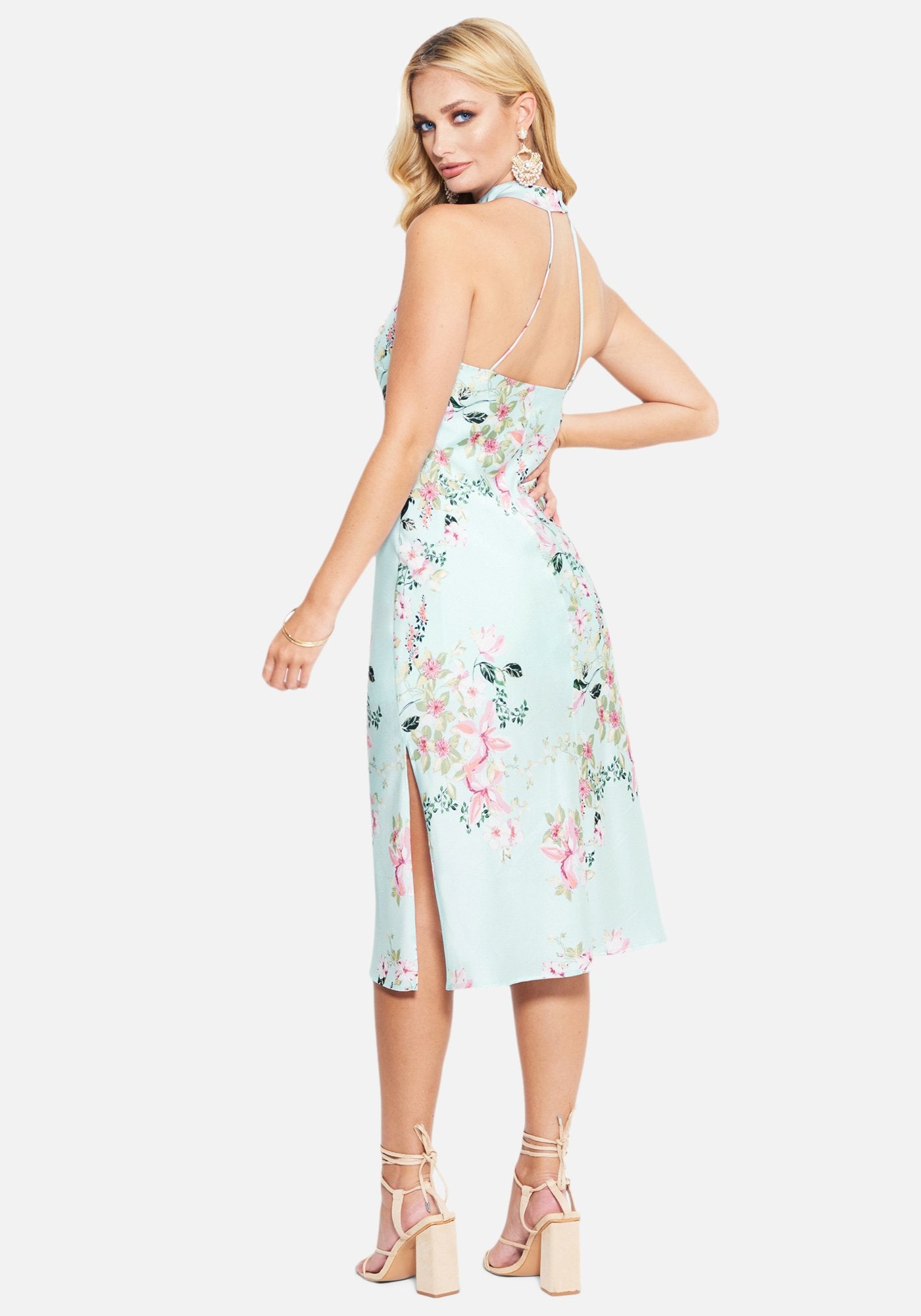 Printed Halter Neck Midi Dress