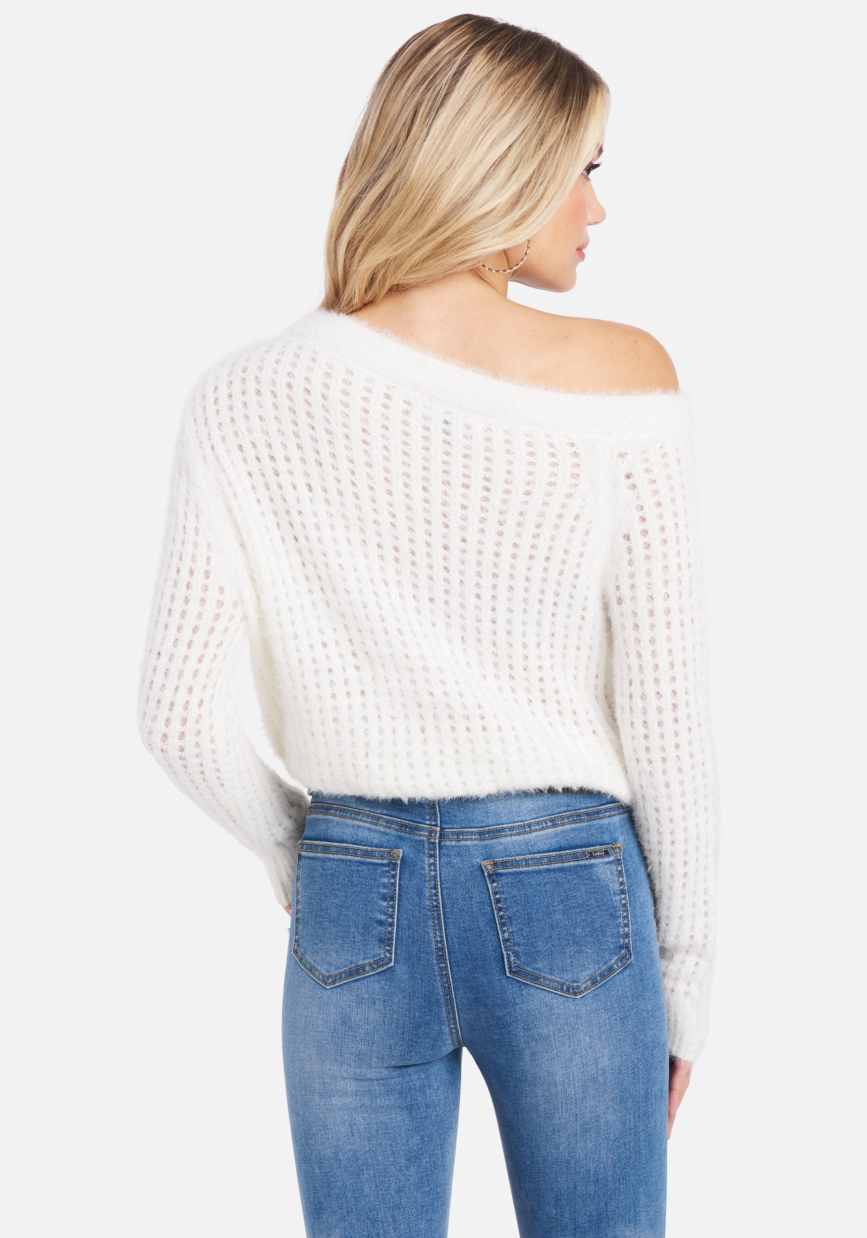 Off Shoulder Open Knit Sweater Top