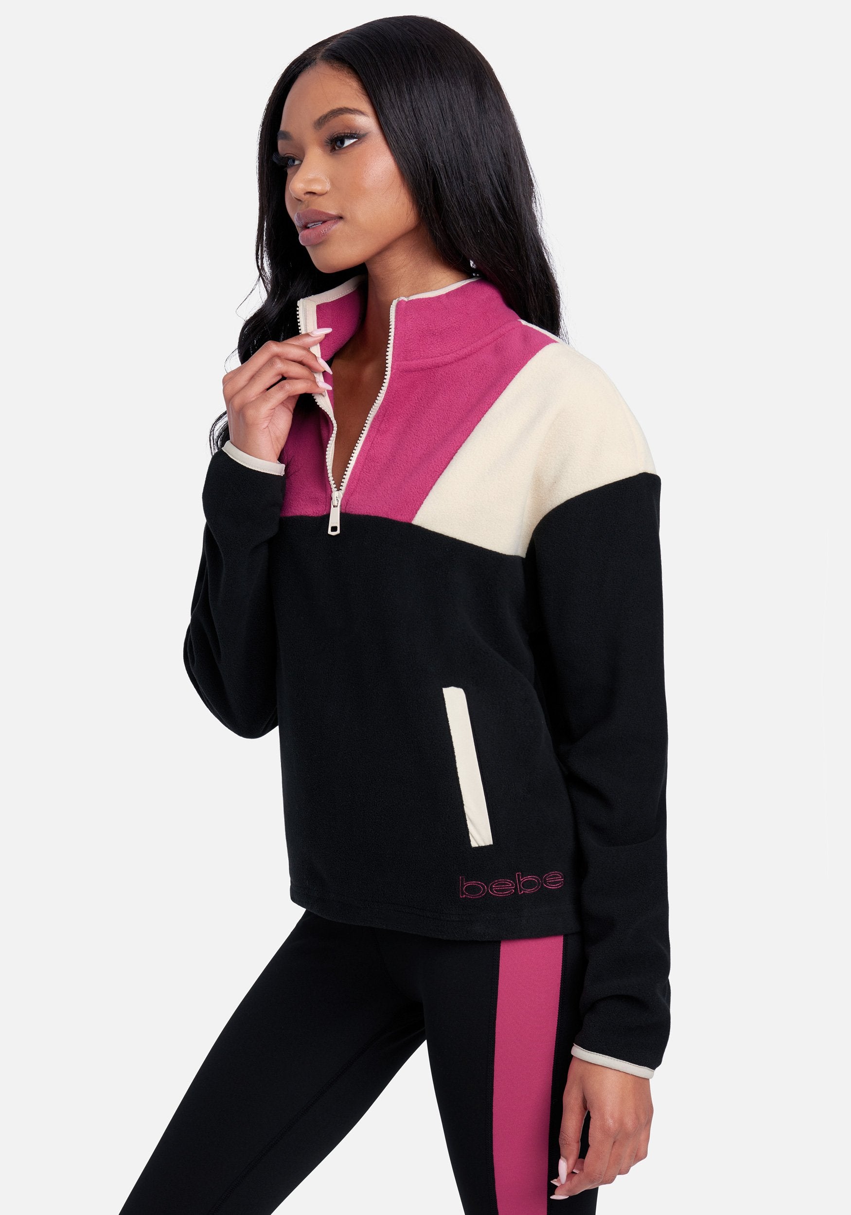 Bebe Logo  Fleece Color Block Pullover