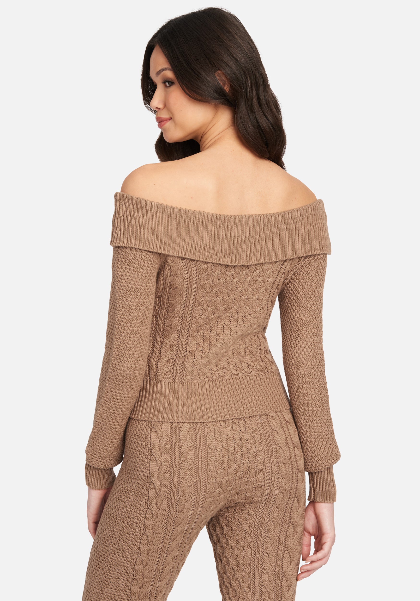 Off Shoulder Cable Knit Sweater Top