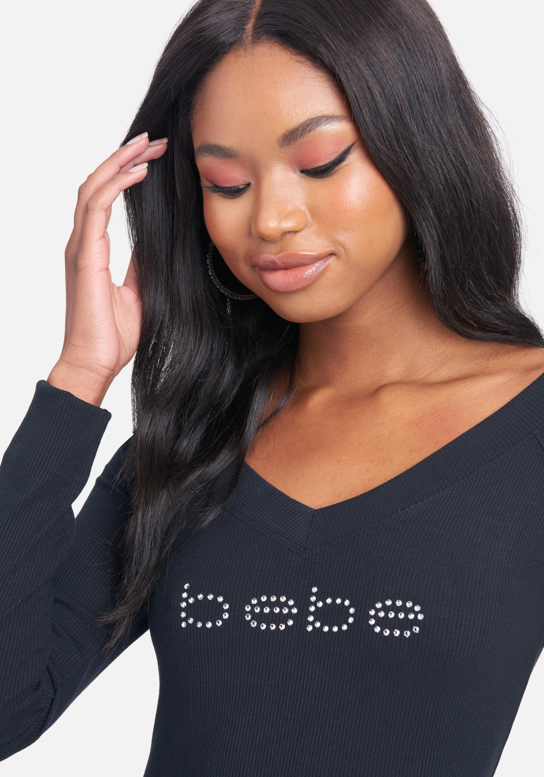 Crystal Logo Long Sleeve Dress